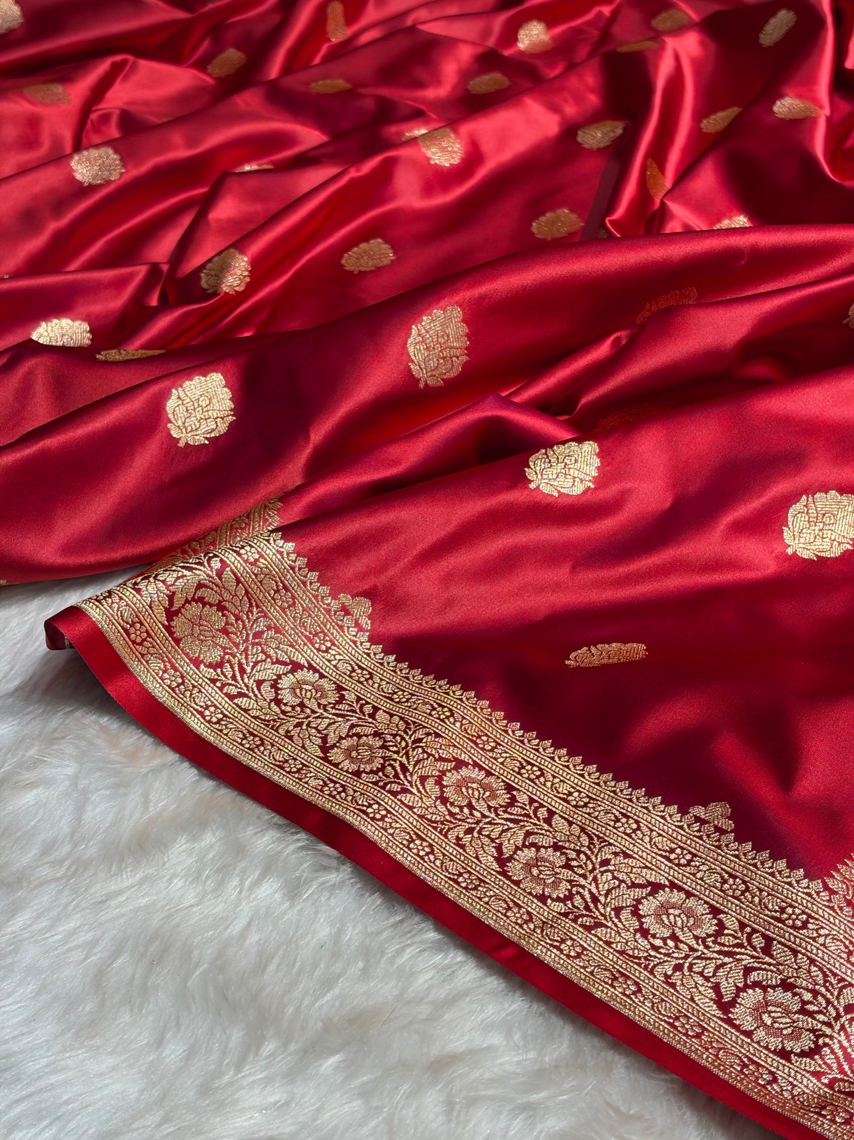 Maroon Booti Pattern Satin Katan Silk Saree SK65