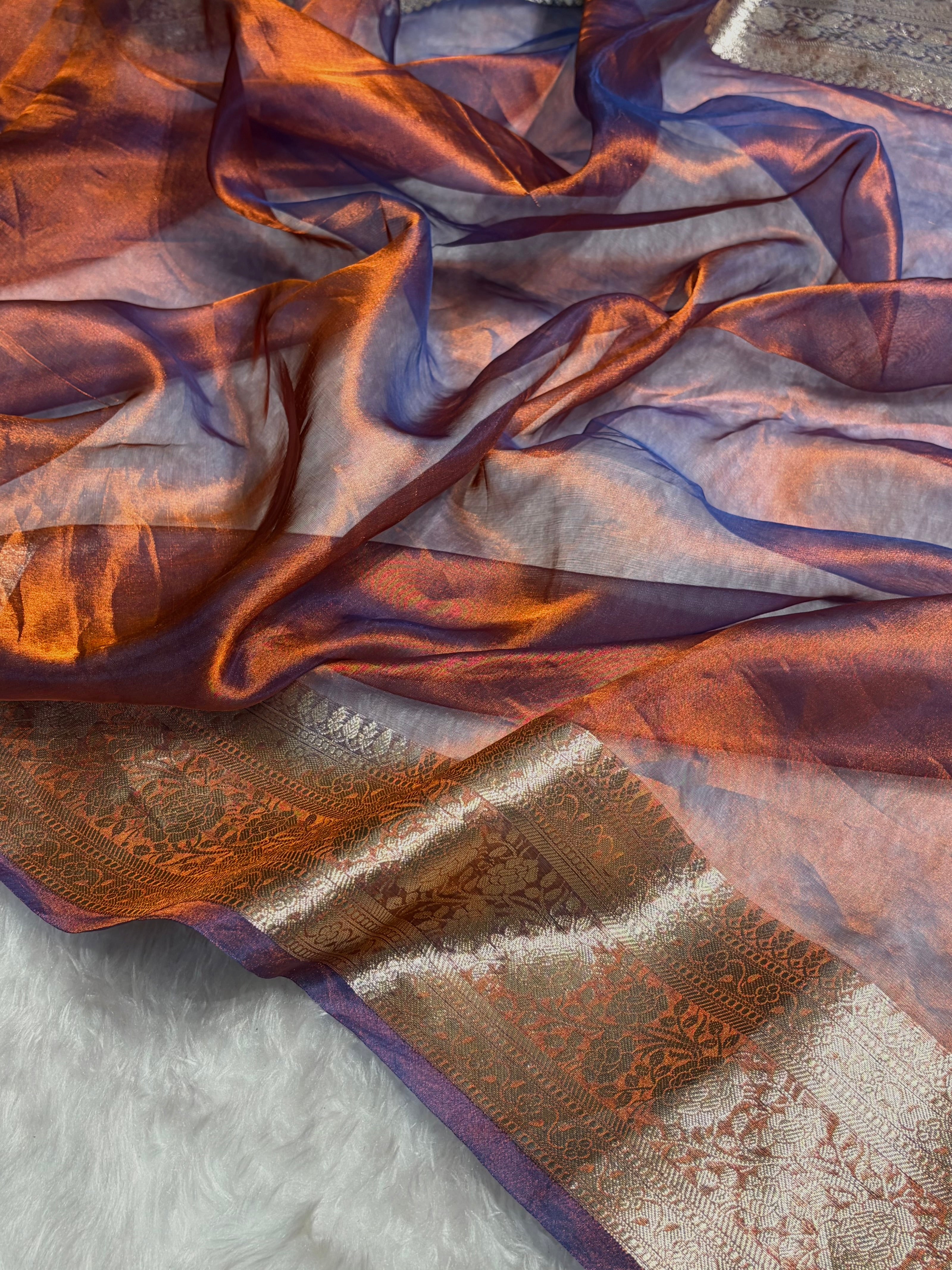 Rusty Purple Shades Pure Tissue Silk Saree with Brocade Blouse PT-08