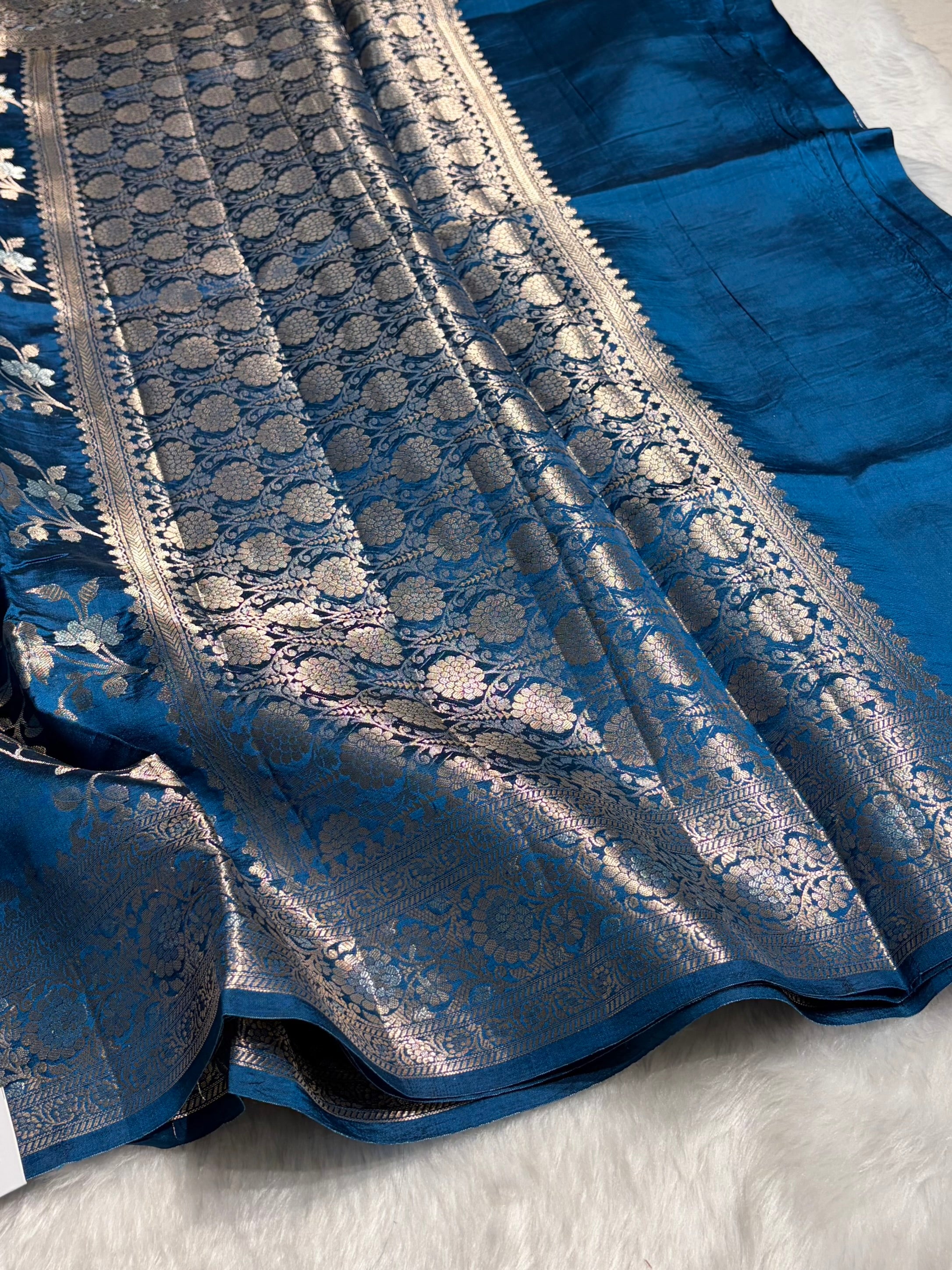 German Blue Shade Minakari Pure Caramel Silk Saree CS-04