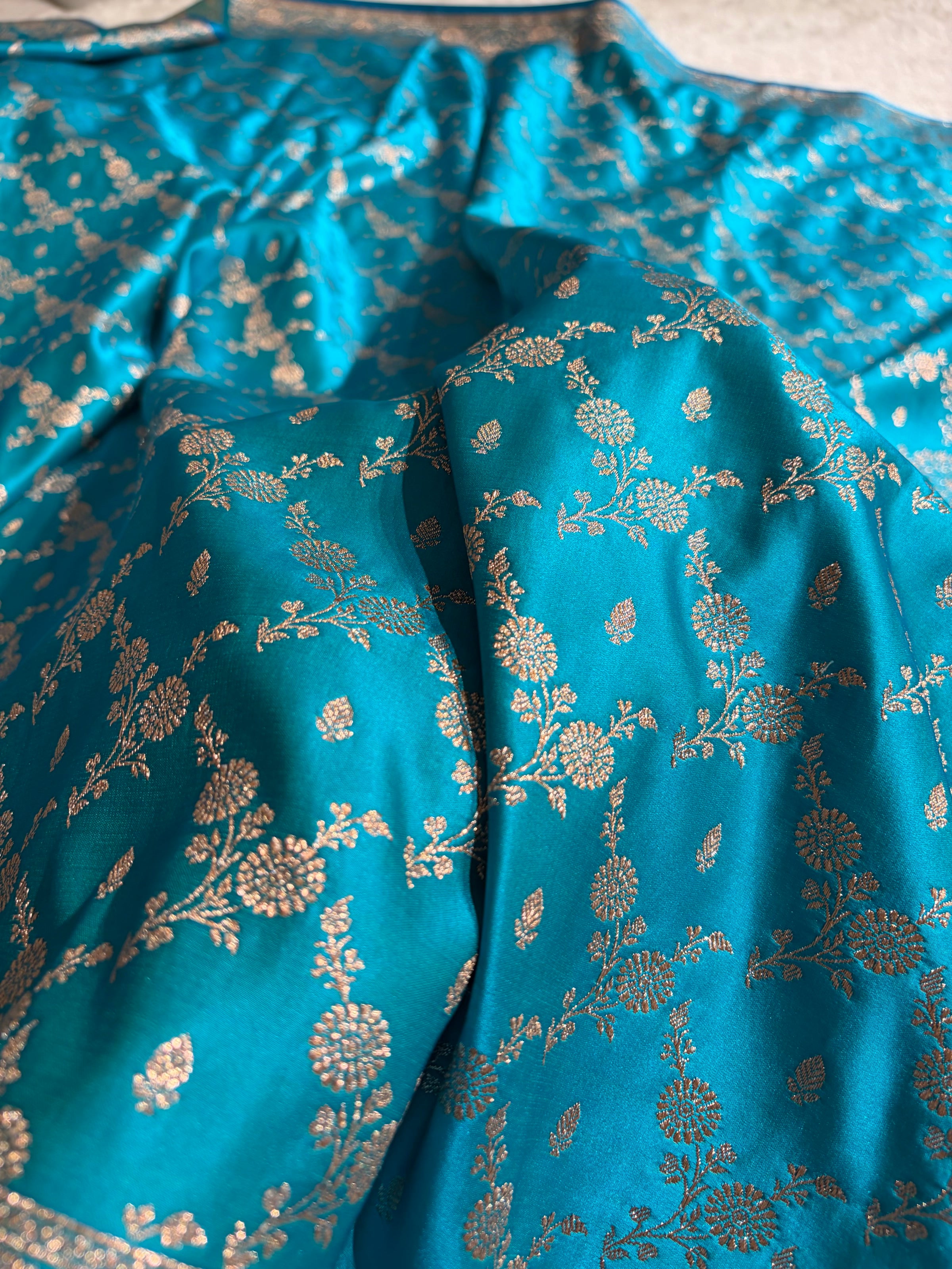 Banarasi Satin Katan Saree Jaal Pattern In Sky Blue Shades SK133