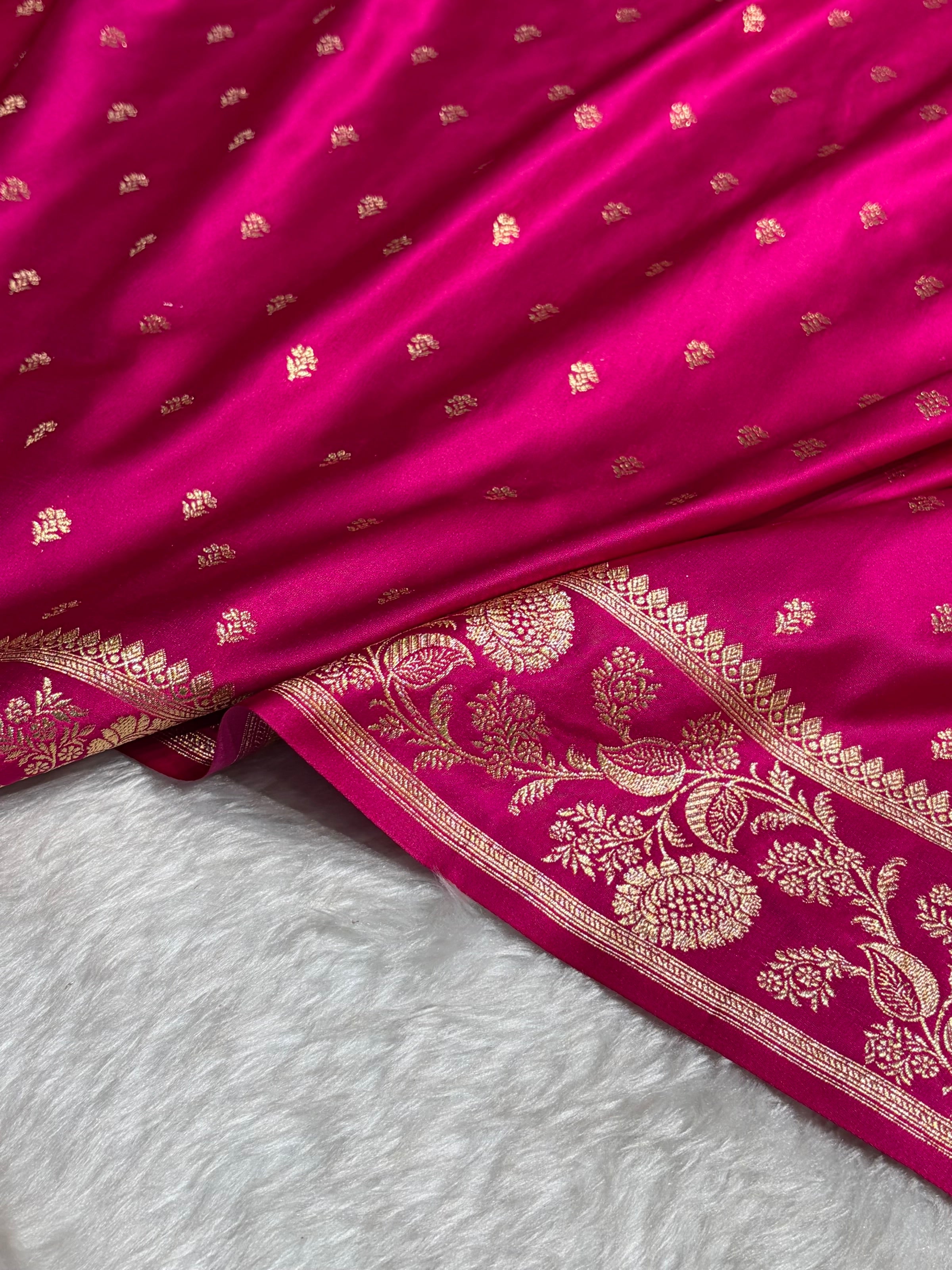 Rani Shades Floral Pattern Satin Katan Silk Saree SK77