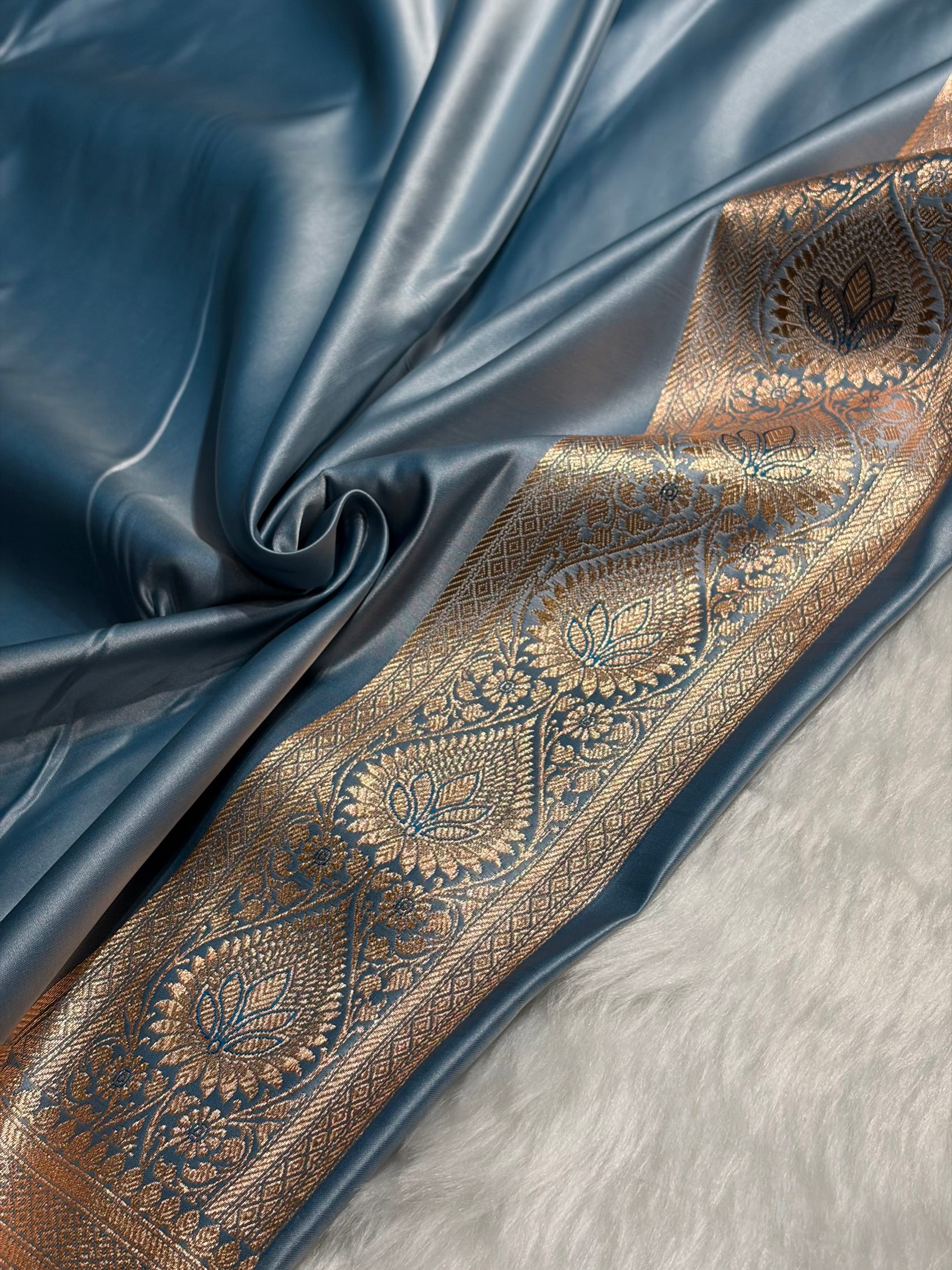 Nile Blue Shades Banarasi booti Katan Silk saree SK10