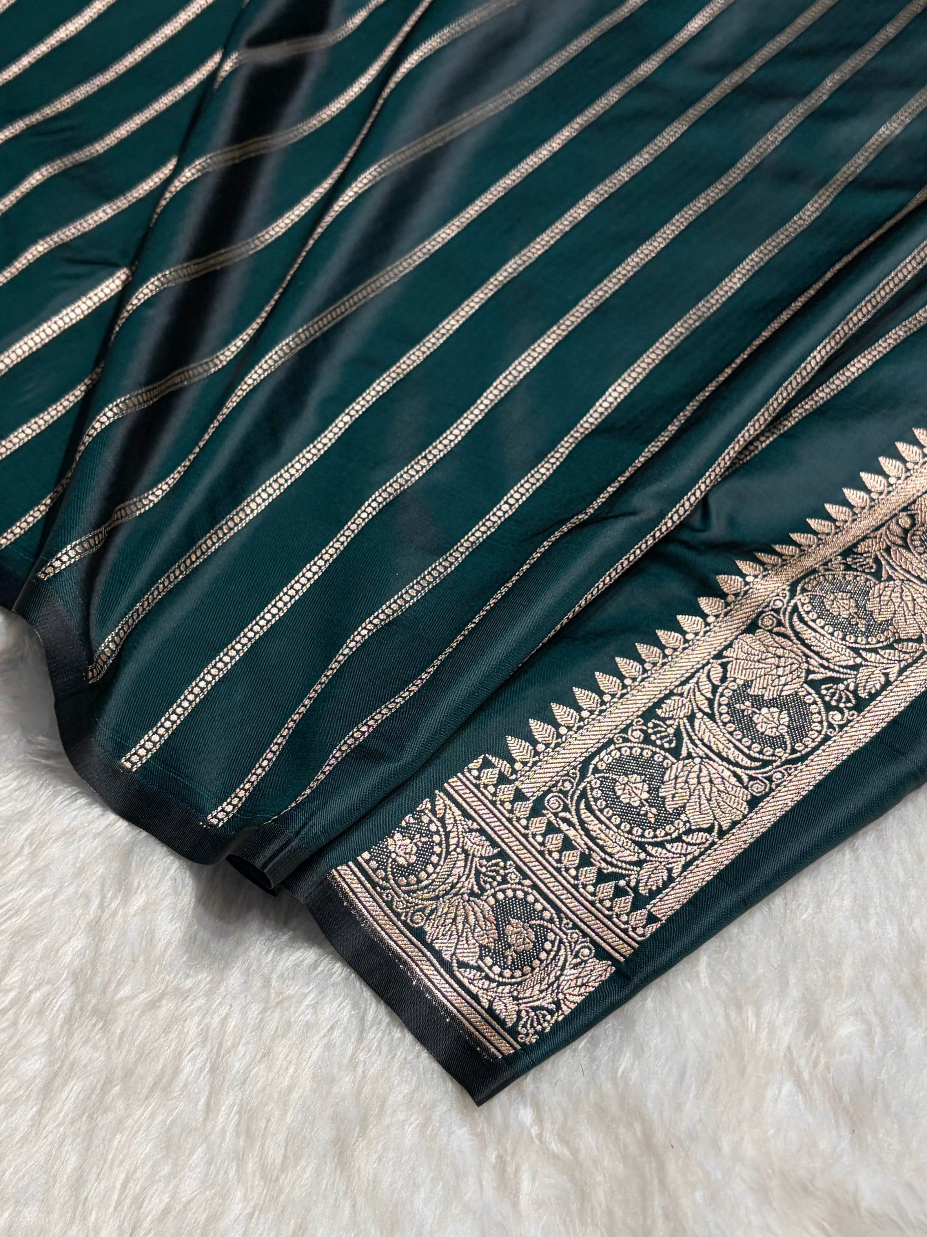 Dark Rama Boota With Floral Border Mashru Silk Saree MSM-97