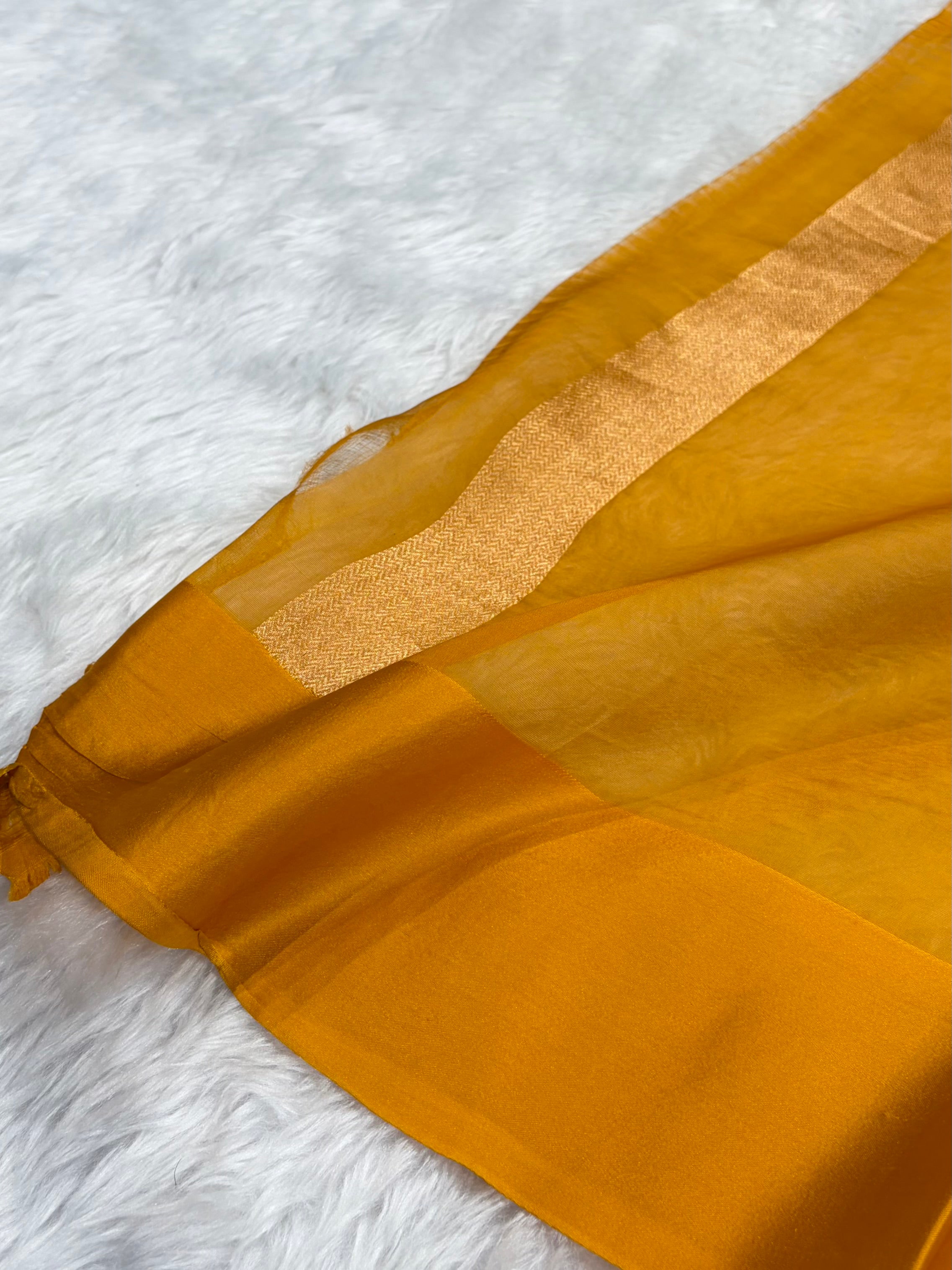 Pure Banarasi Organza Mustard Shades With Satin Border Floral Banarasi Silk Saree PO-22