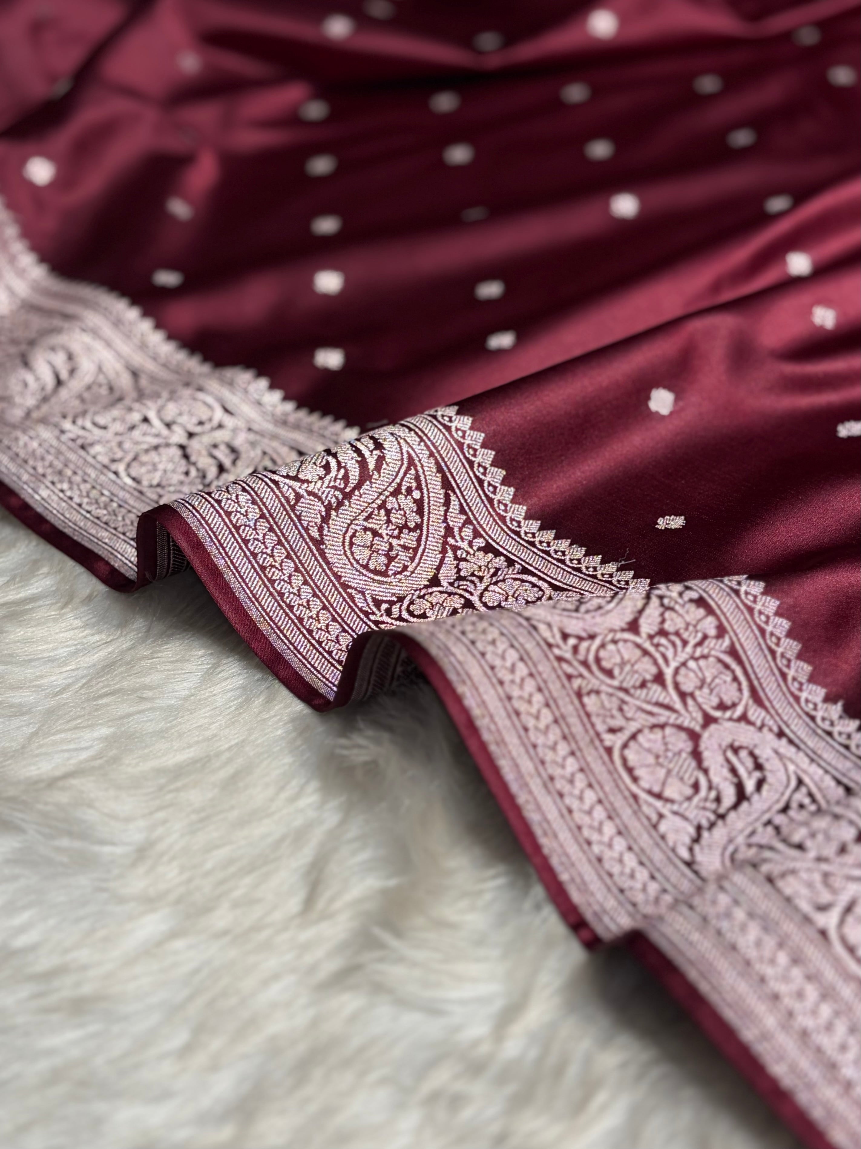 Garnet Tone Booti Mashru Silk Saree MS06