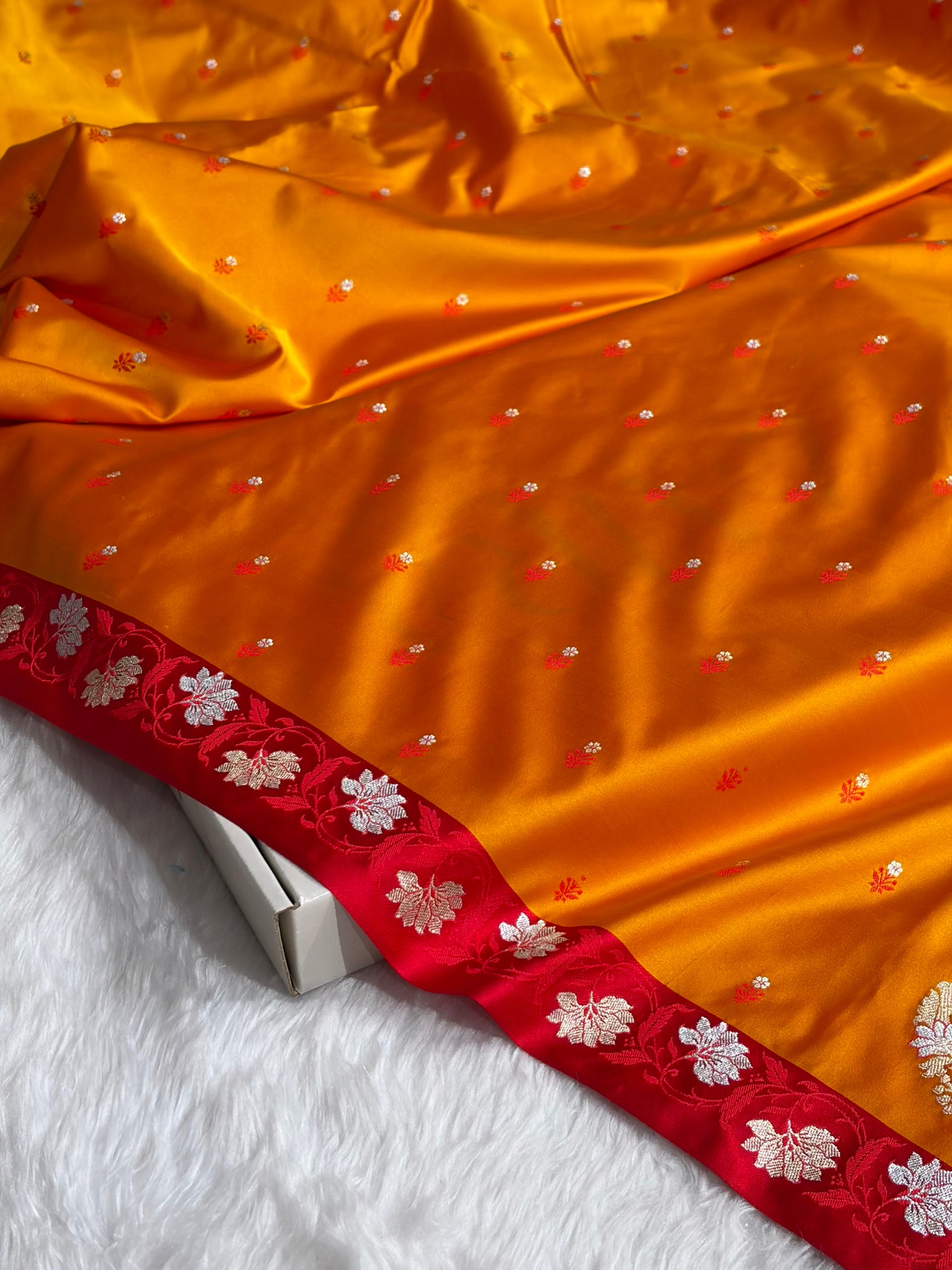 Orange With Red Floral Boota With Floral Border Mashru Silk Saree MSM 78