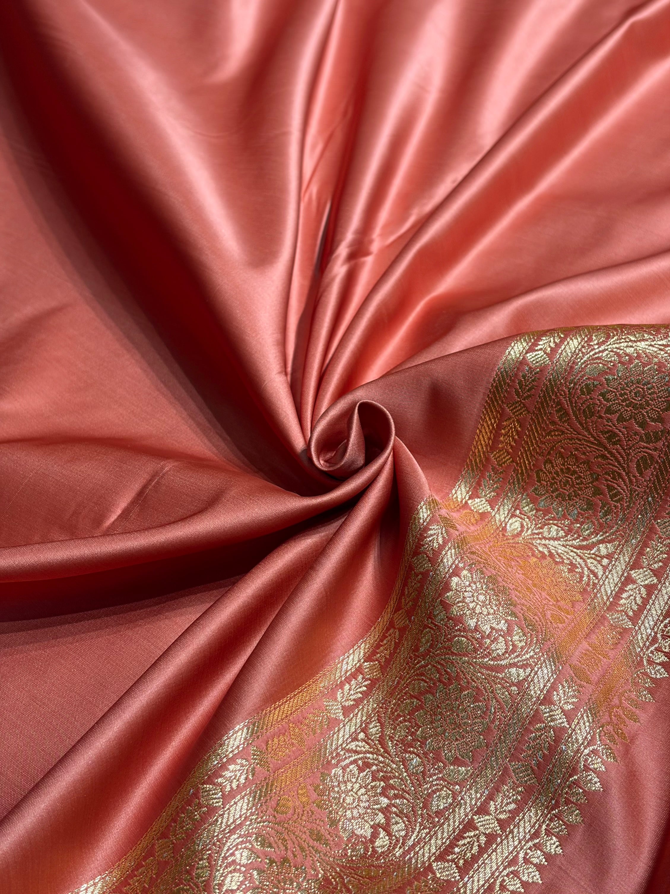 Nile Blue with Peach Floral Boota Satin Katan Silk saree SK27