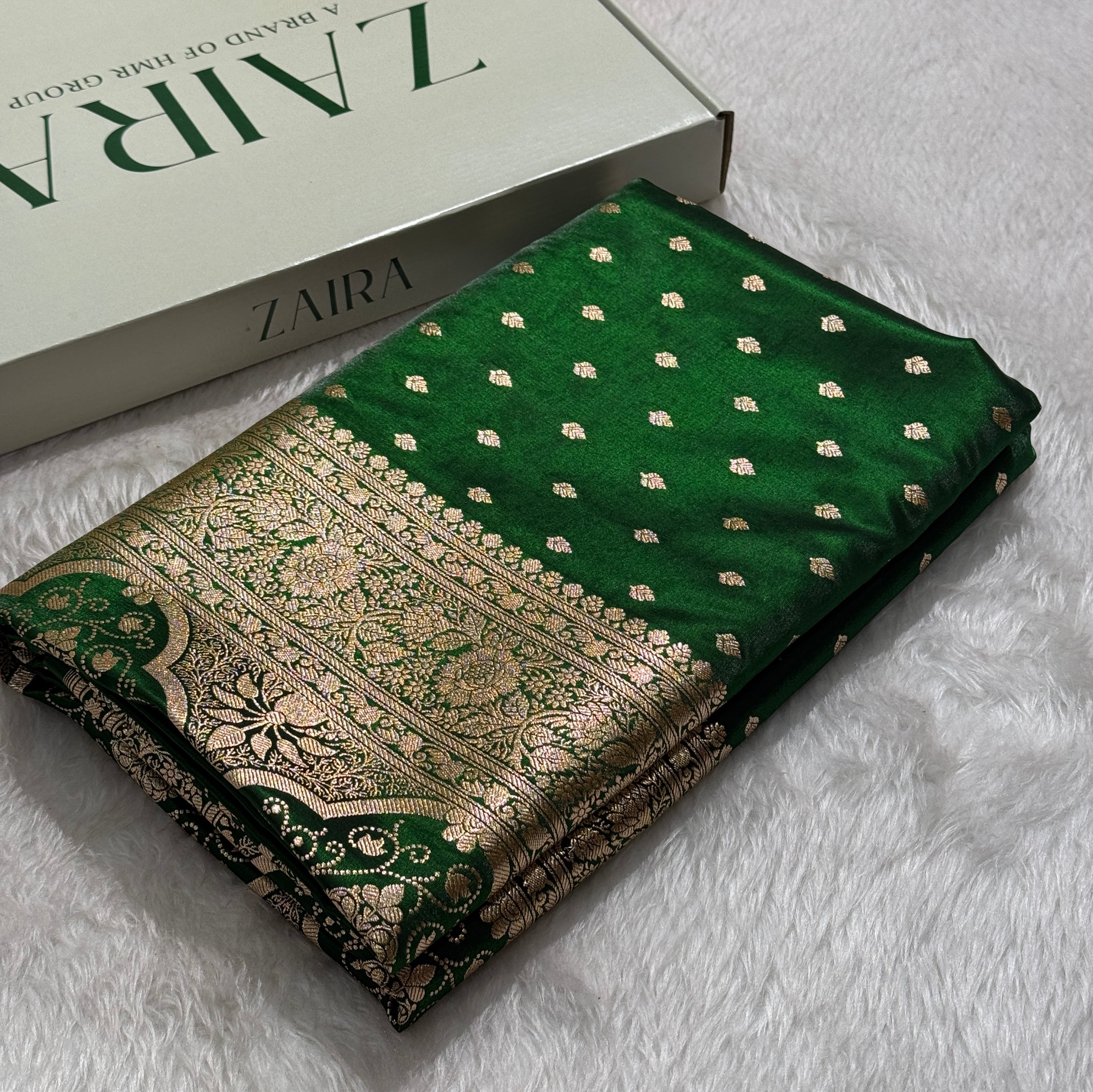 Ultra Light Weight Satin Silk Booti in Bottle Green Shades SS06