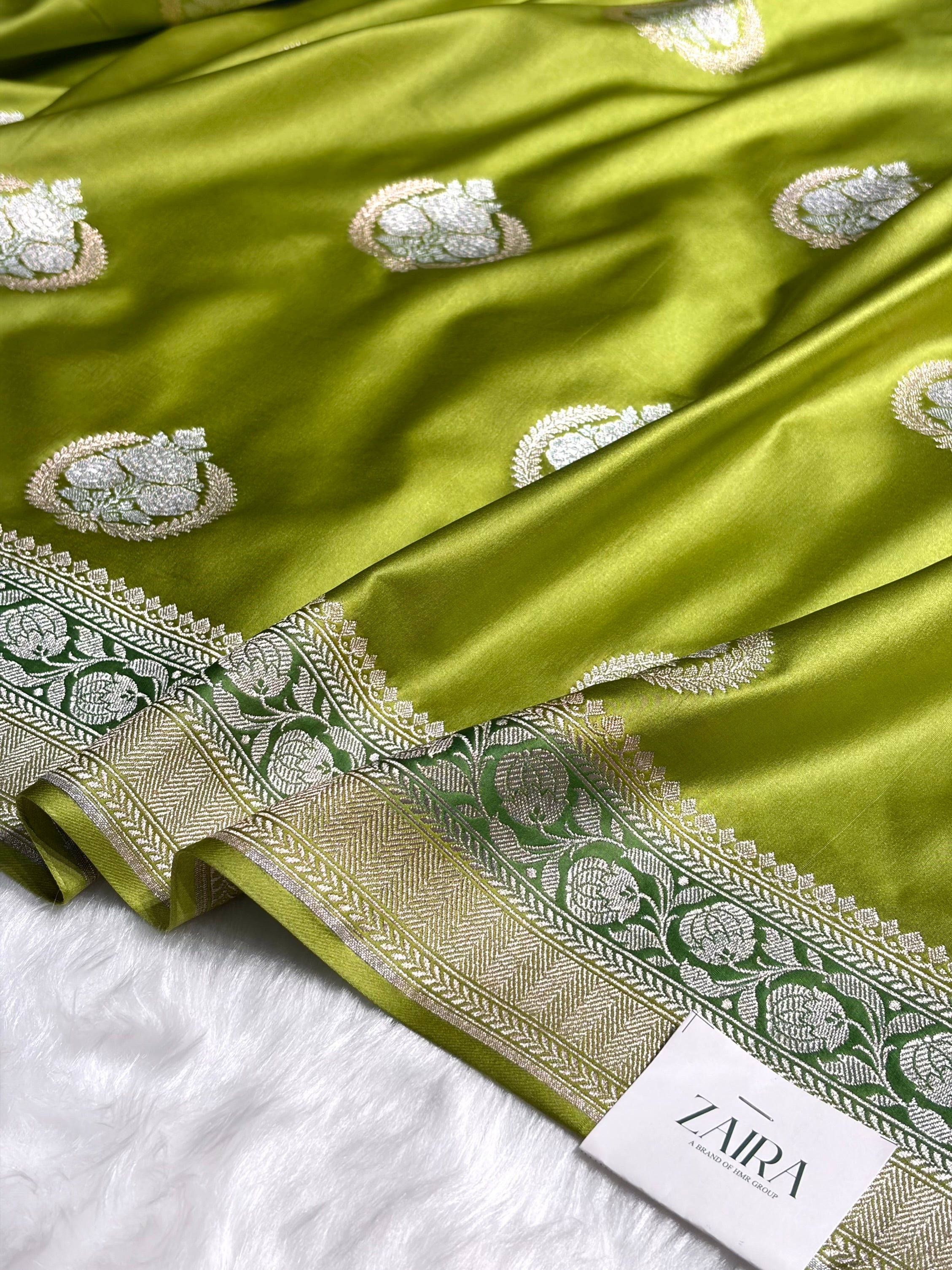 Parrot Green Minakari Boota Mashru Silk Saree MS35