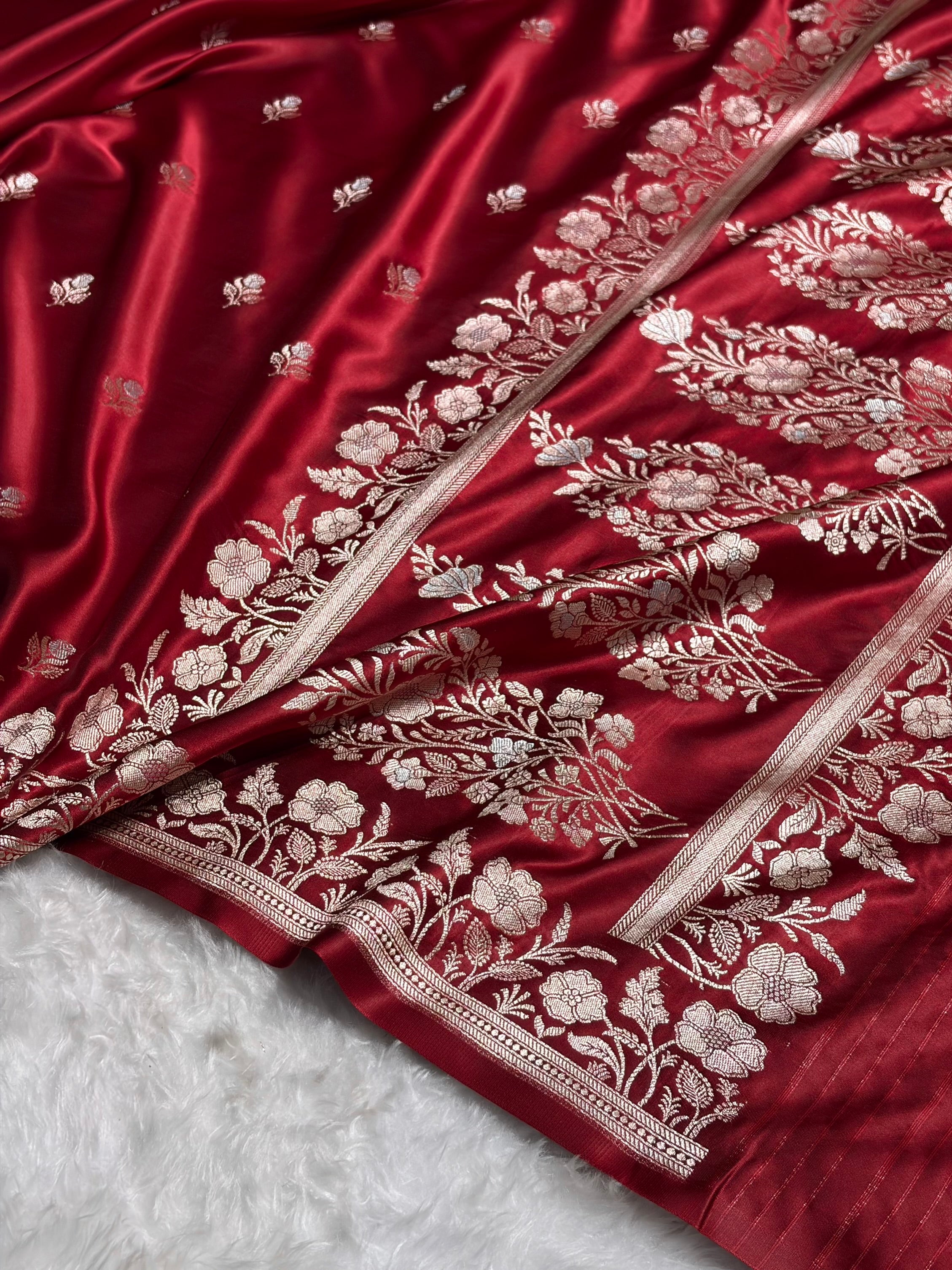 Maroon Boota With Floral Border Mashru Silk Saree MSM-85