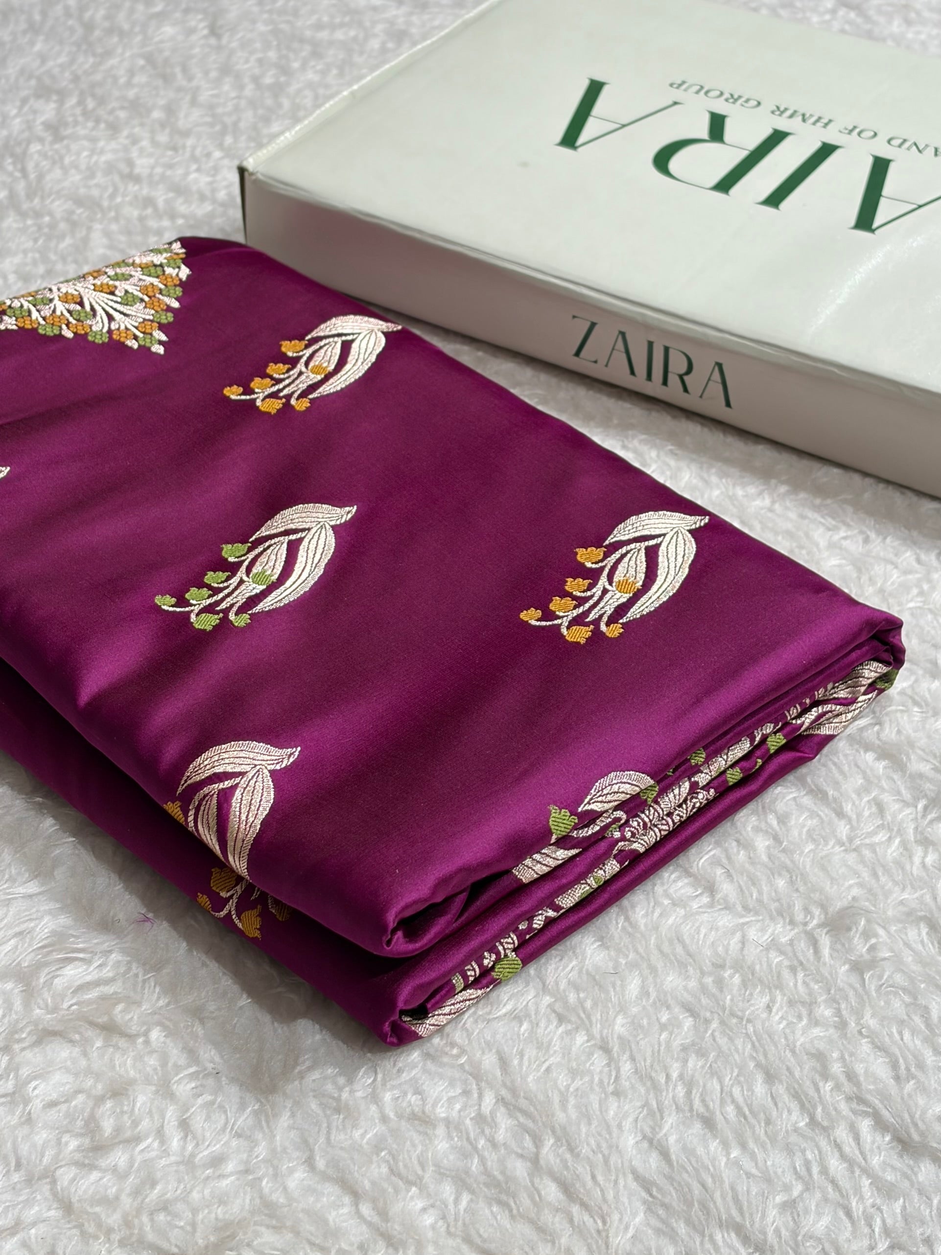 Wine Shades Banarasi Boota Pattern Minakari Floral Mashru Silk Saree MSM-121