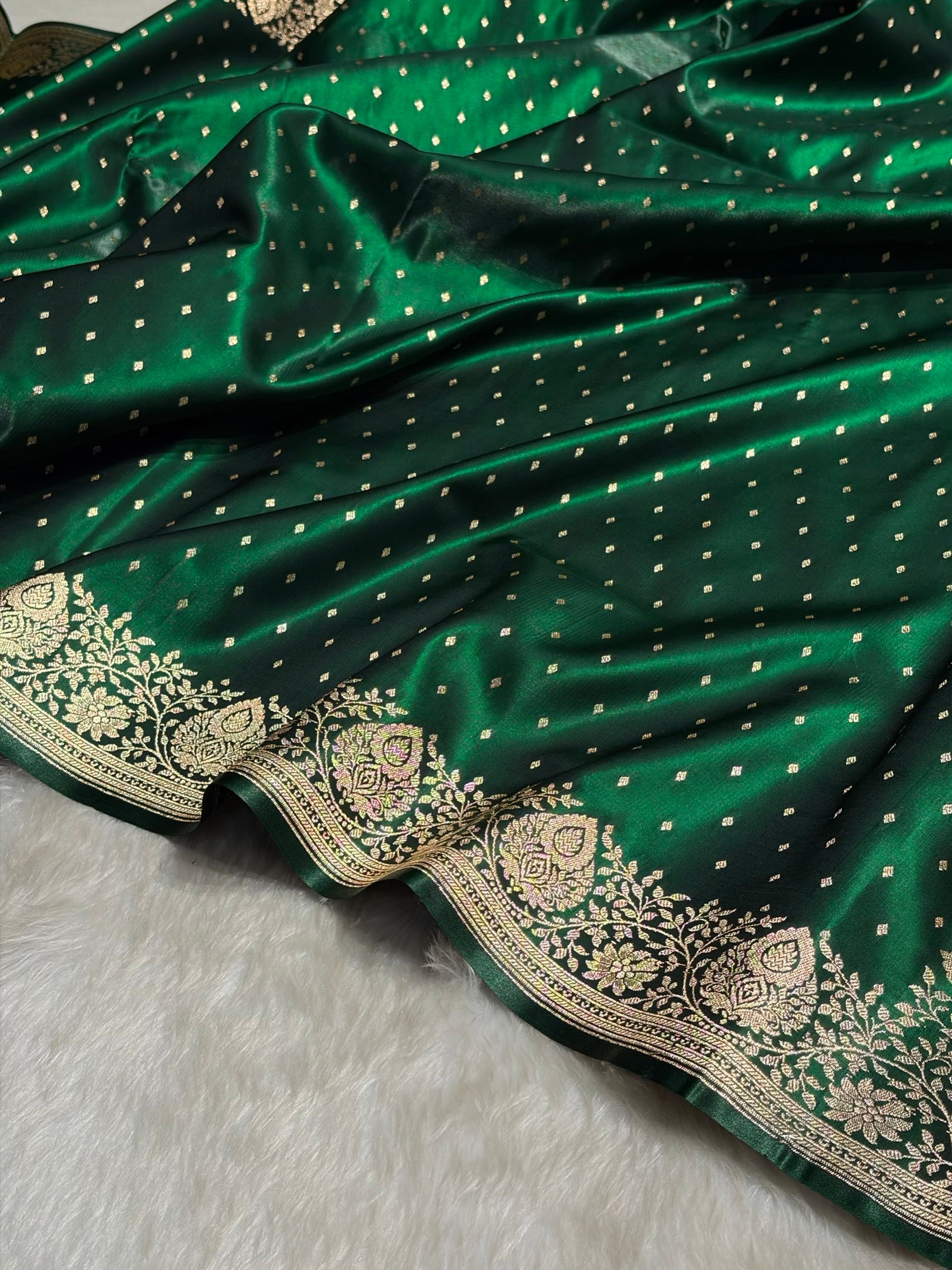 Ultra Light Weight Satin Silk Boota in Bottle Green Shades SS31