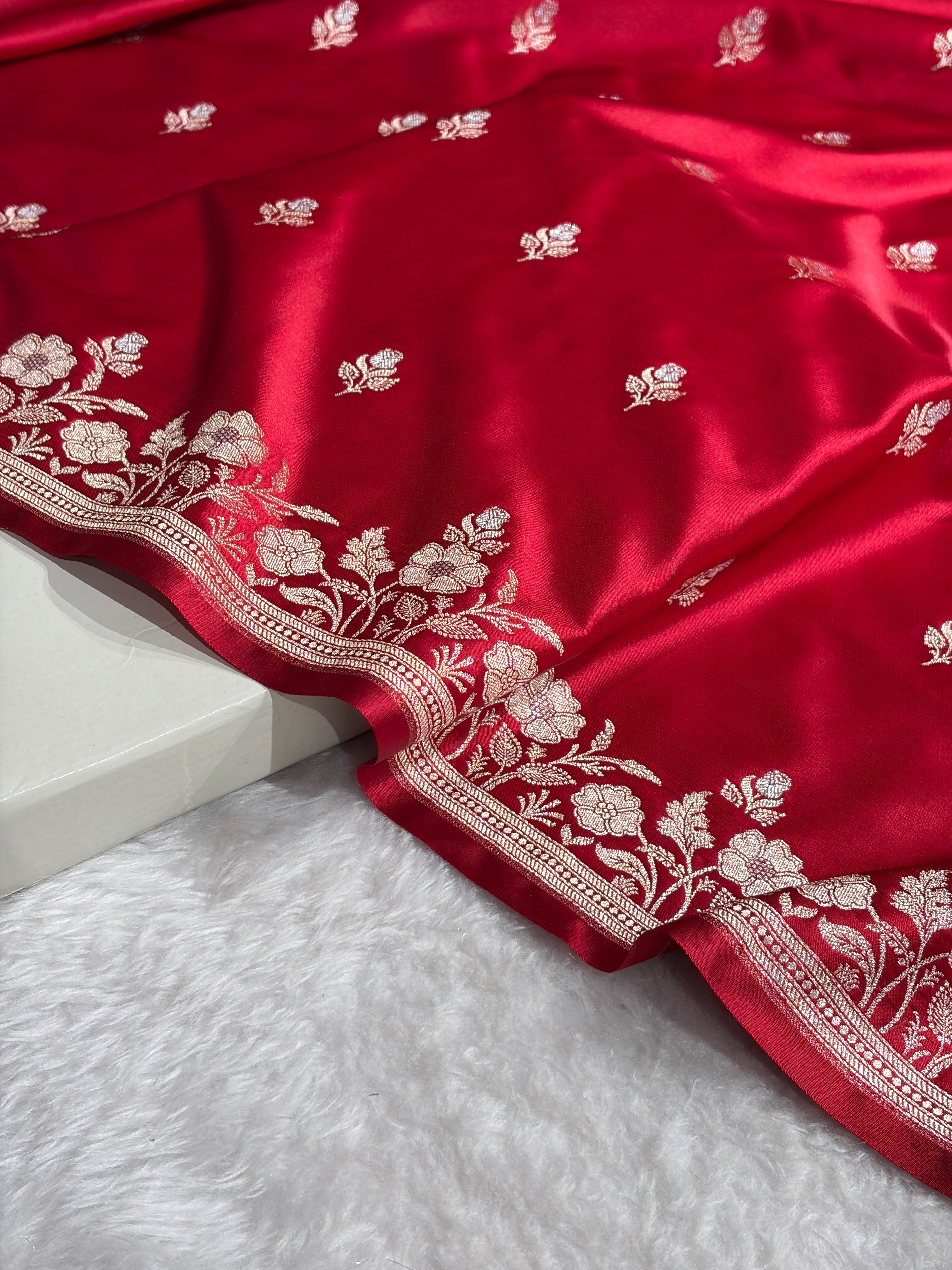 Banarasi Maroon Boota With Floral Border Mashru Silk Saree MSM-85