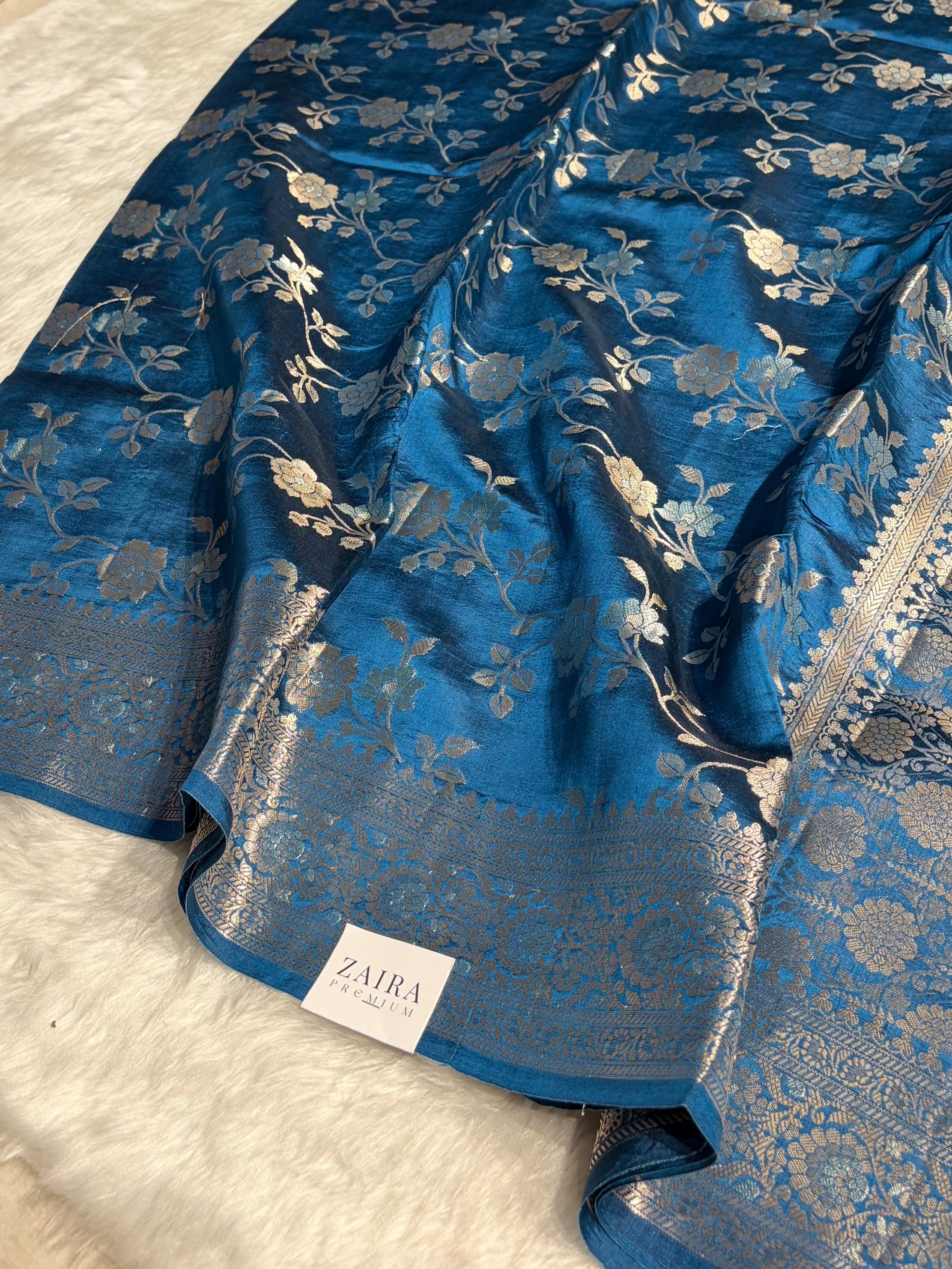 German Blue Shade Minakari Pure Caramel Silk Saree CS-04