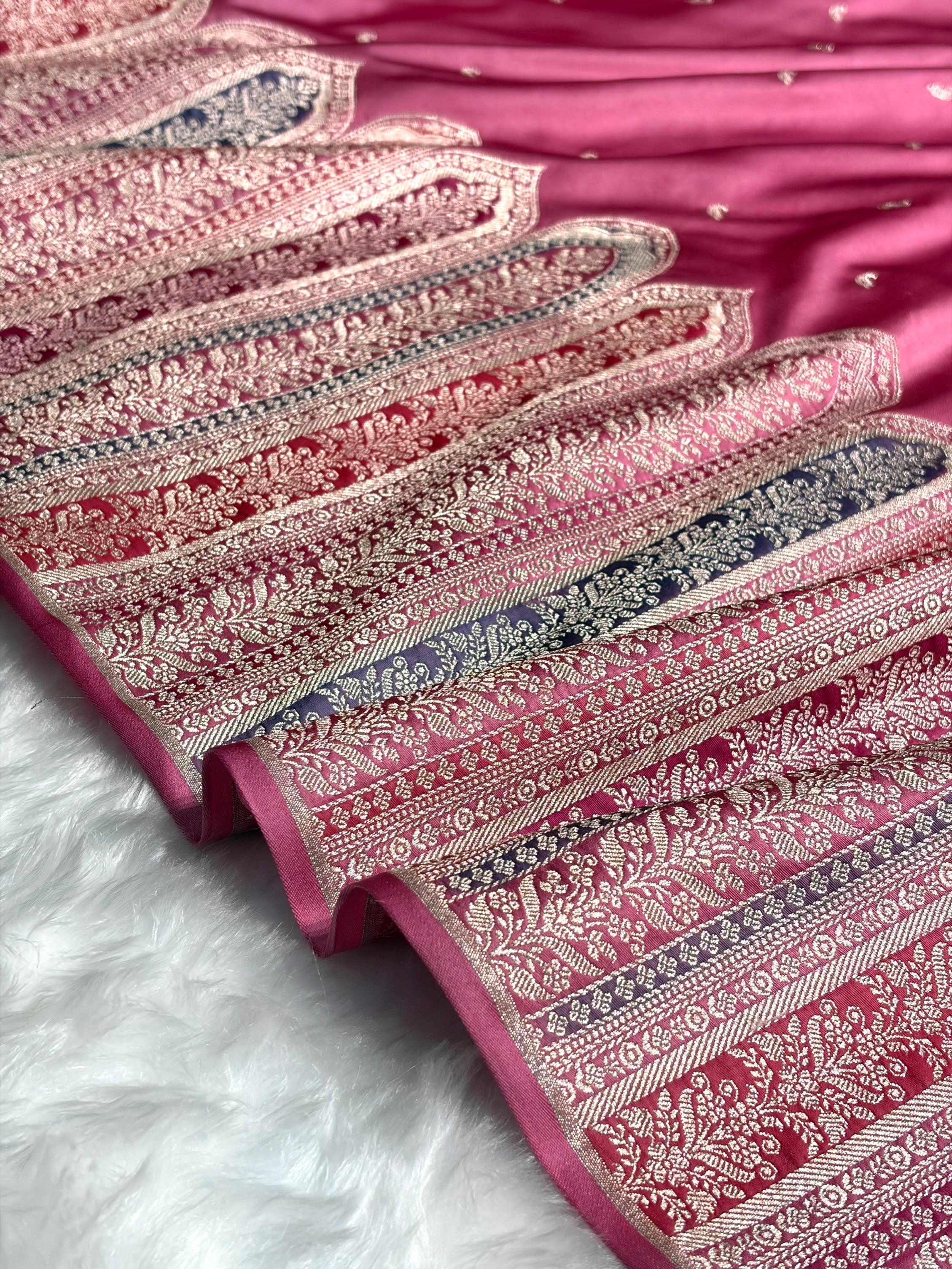 Skirt Border Baby Pink Minakari Mashru Silk Saree MS13