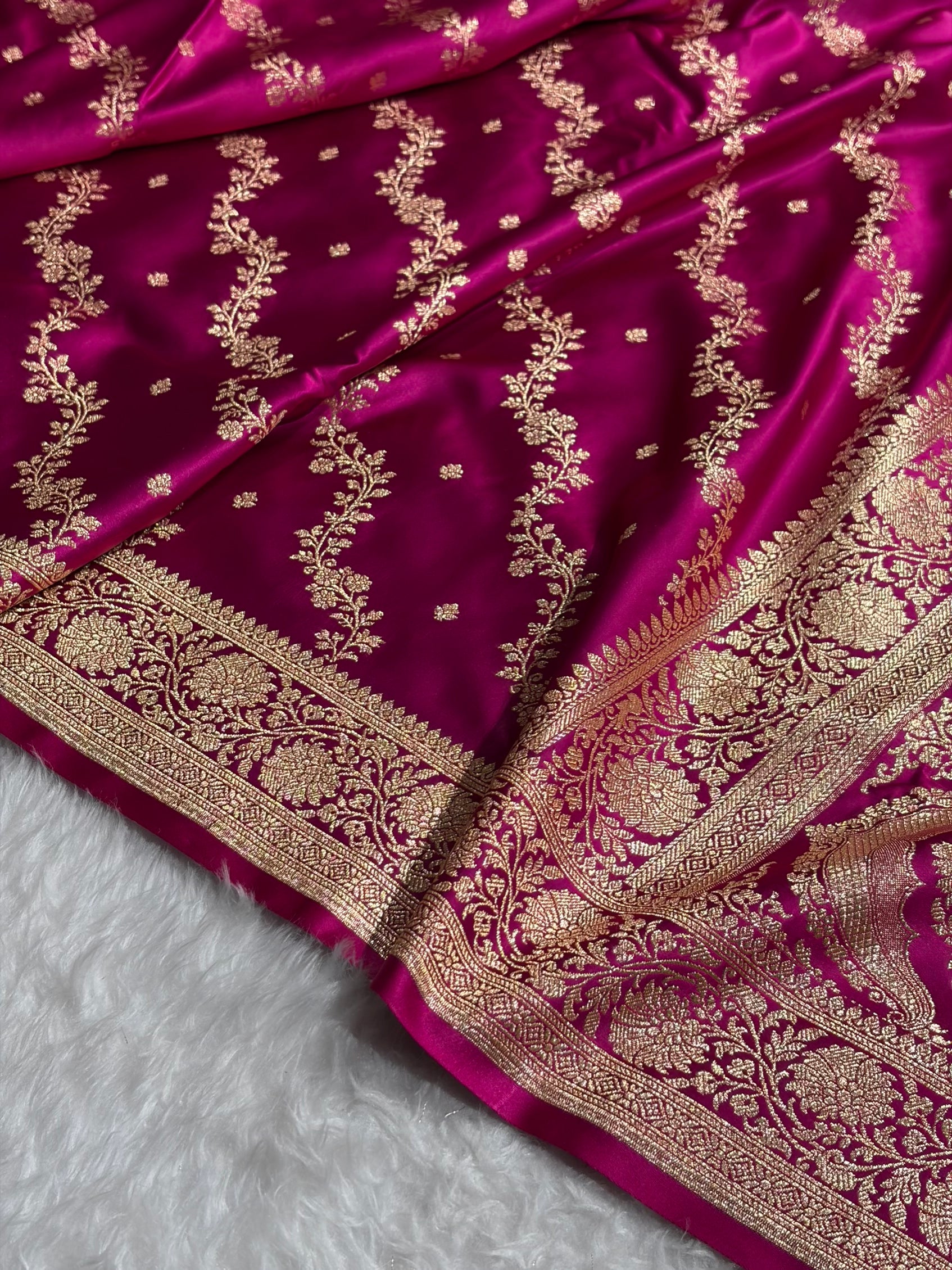 Banarasi Satin Katan Saree With Boota in Rani Shades SK108