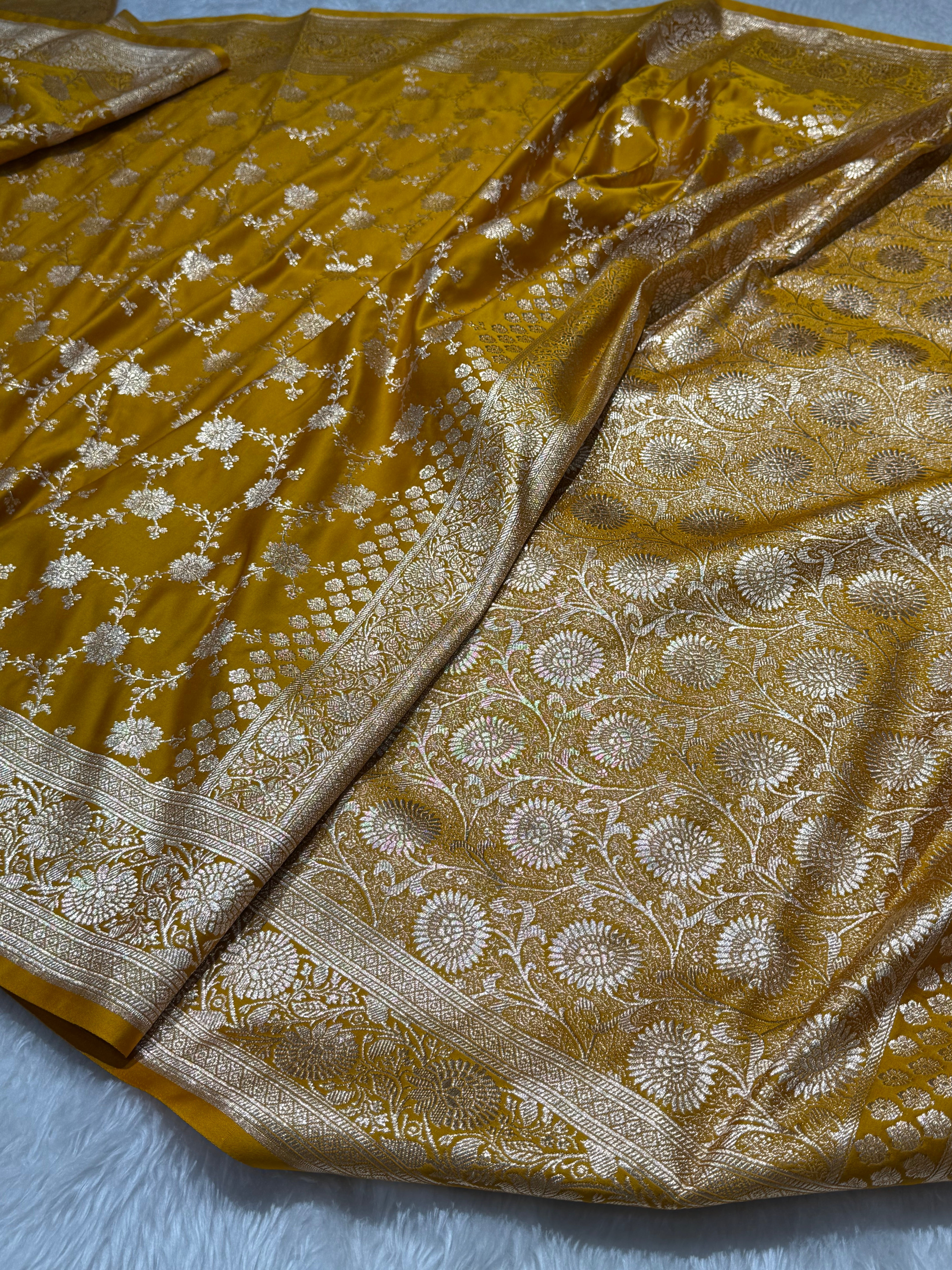Mustard Banarasi Jaal Katan Silk Saree