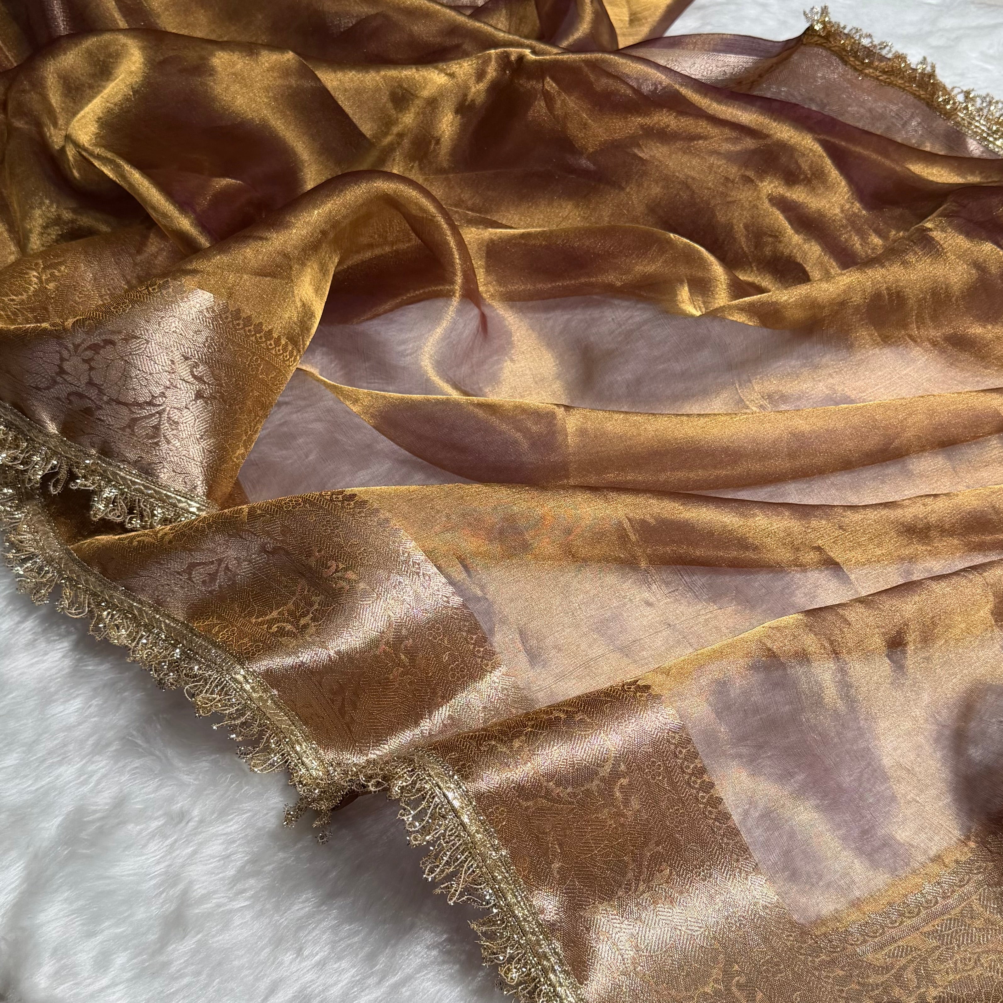 Cheeku Shade Pure Tissue Silk Saree with Gota Patti PTGP-17