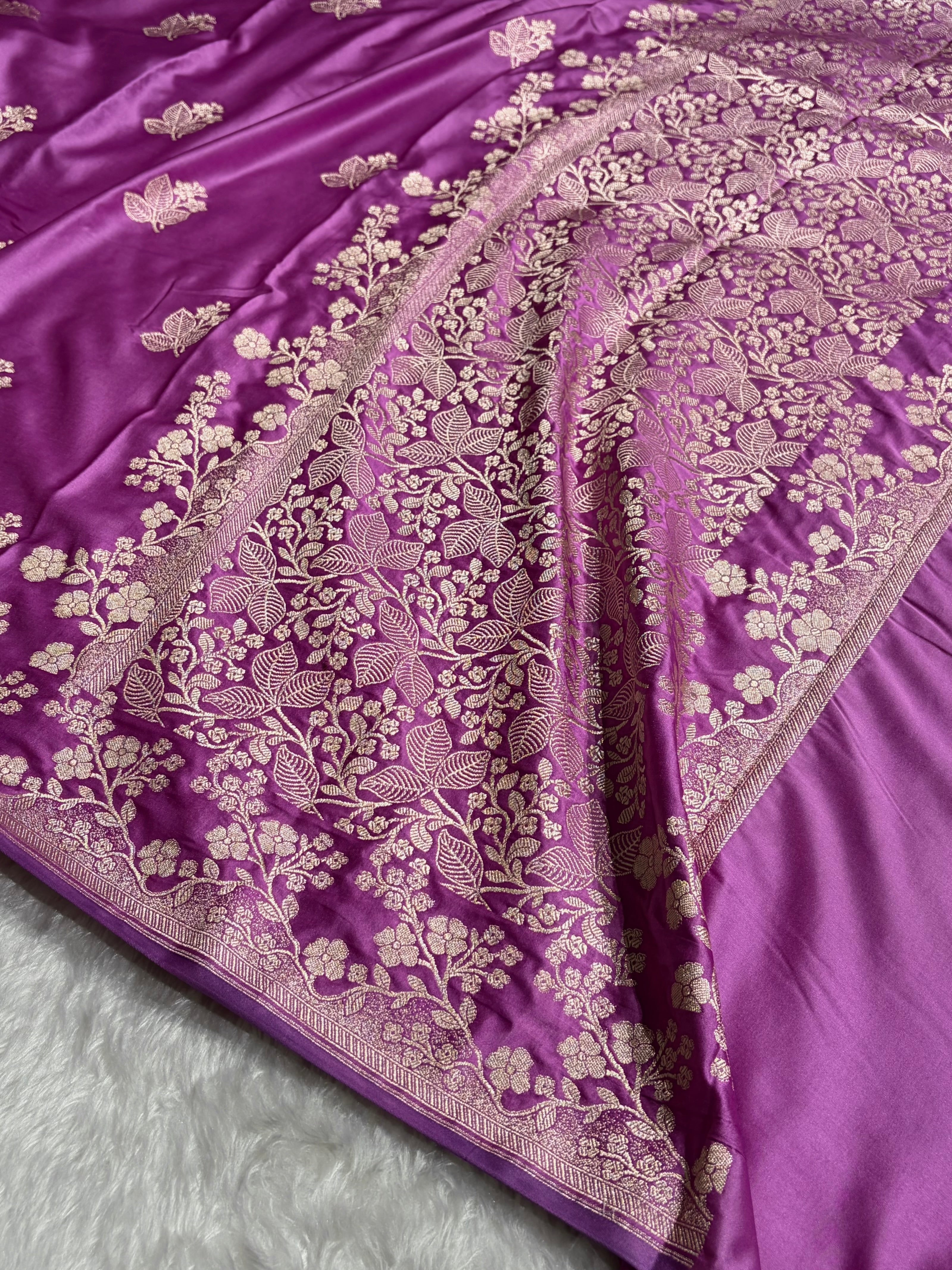 Banarasi Lavender Shades With Floral Border Mashru Silk Saree MCS83