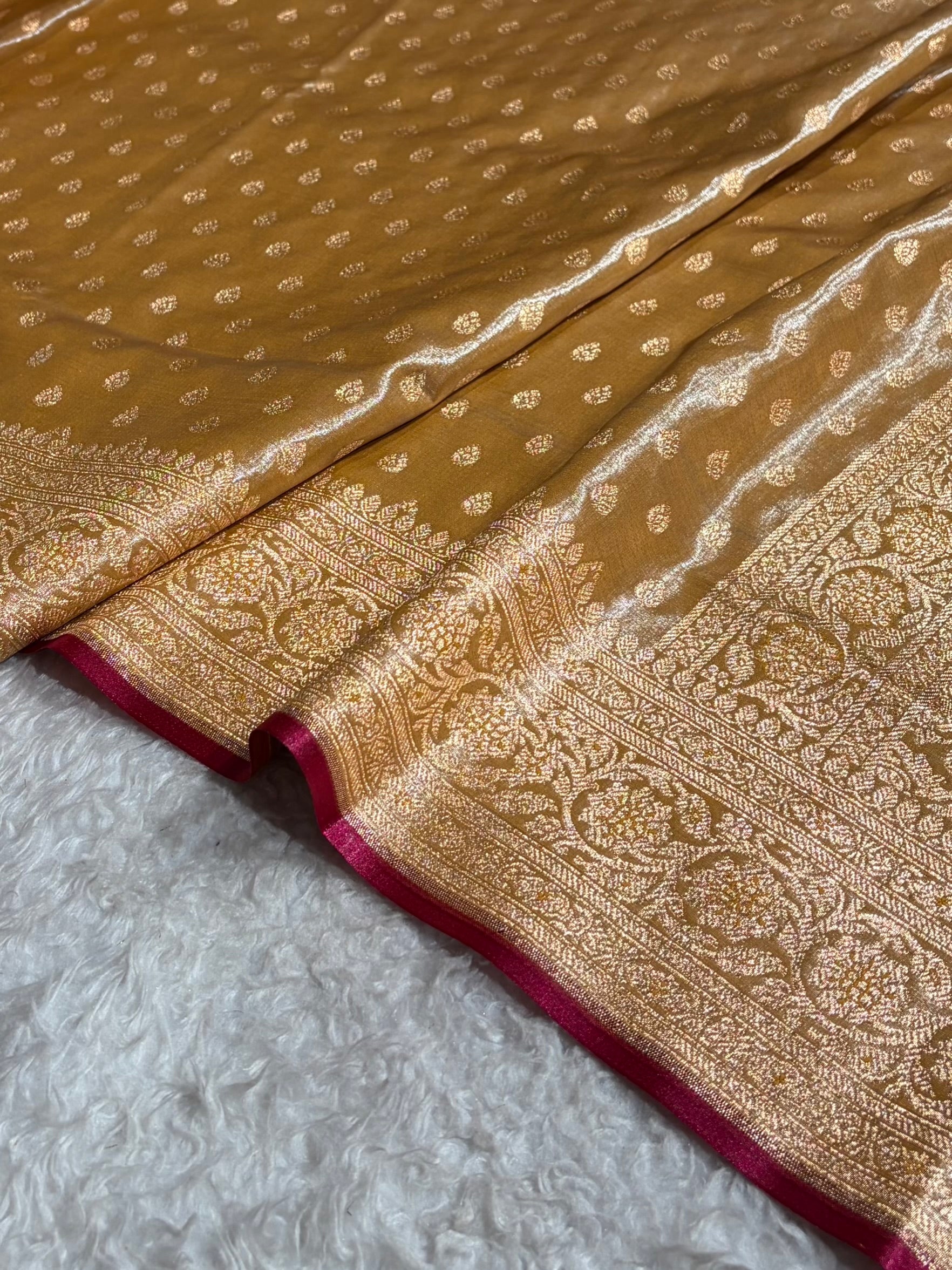Beige Booti satin Silk Saree SS01
