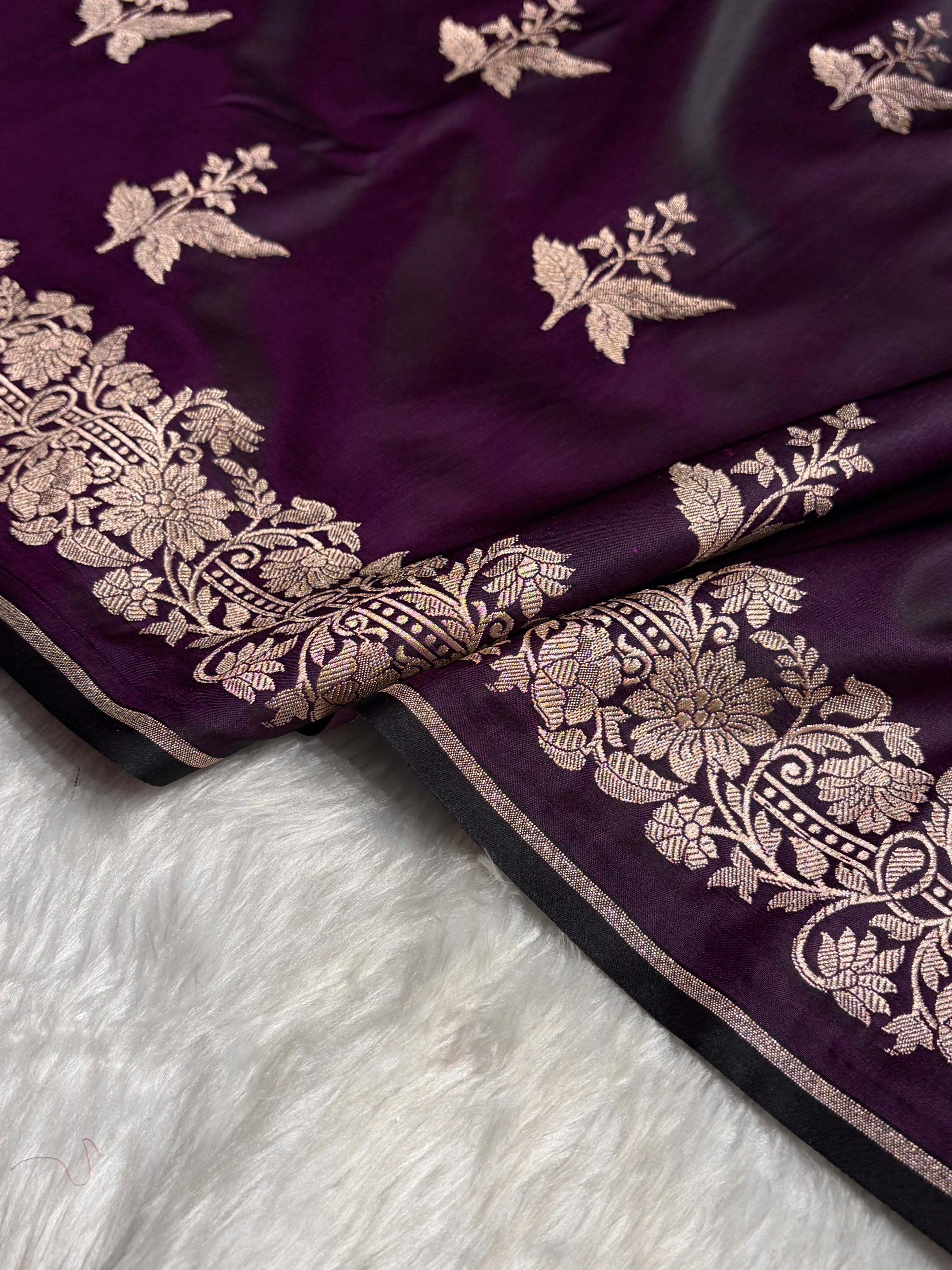 Dark Purple Shades Floral Boota Mashru Silk Saree MSM-67