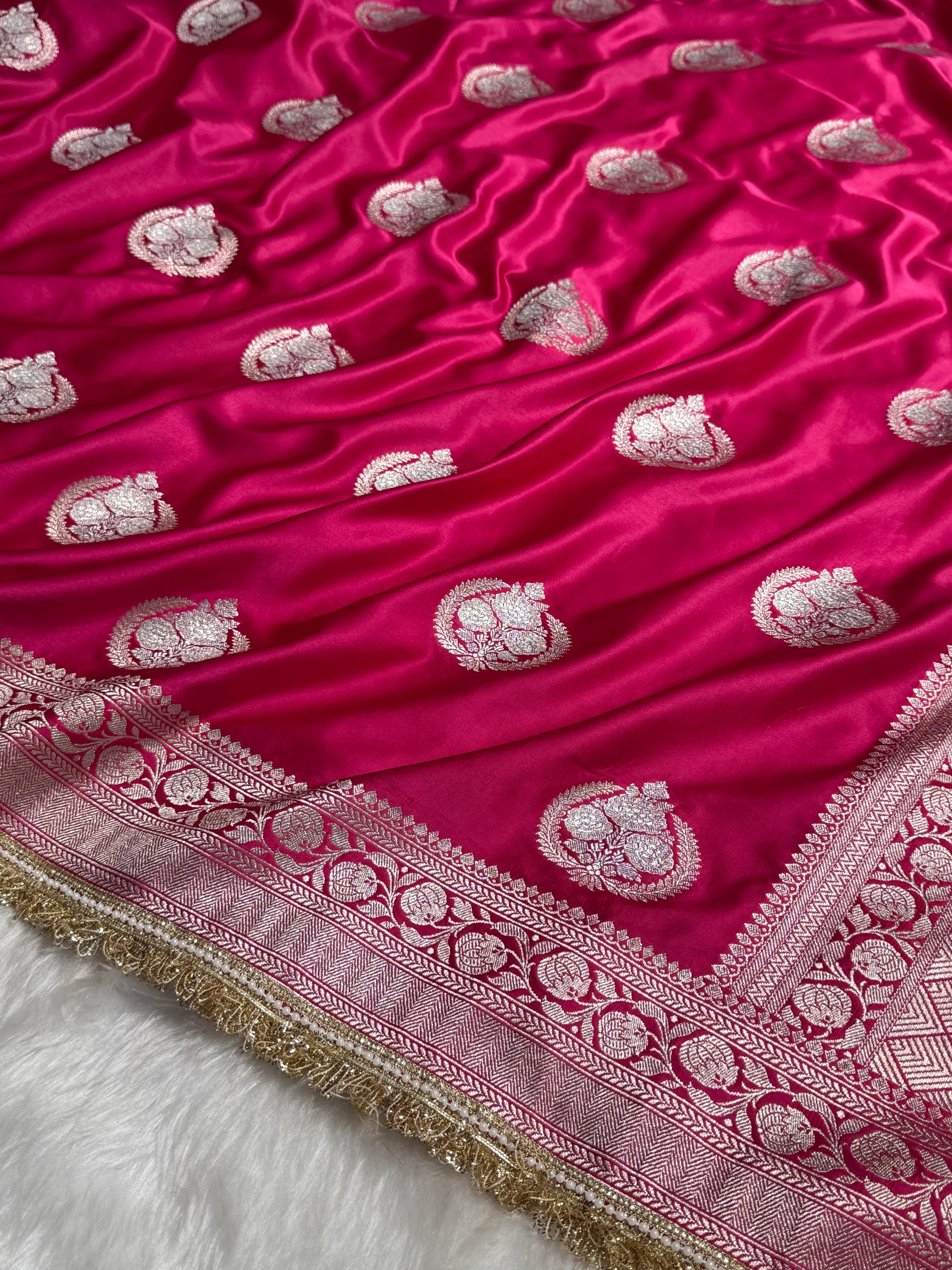Rani Minakari Boota Mashru Silk Saree With Gota Patti