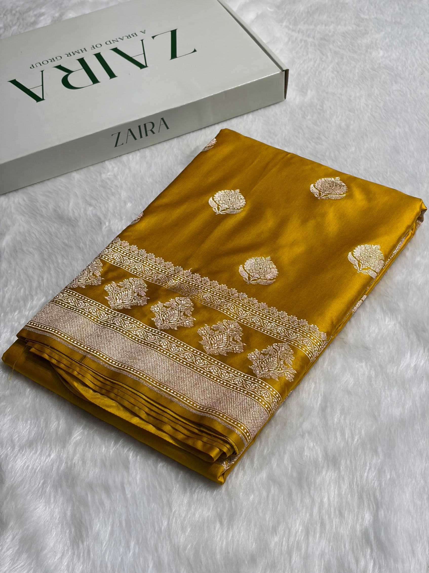 Mustard Gold Boota Motif Mashru Silk Saree MS43