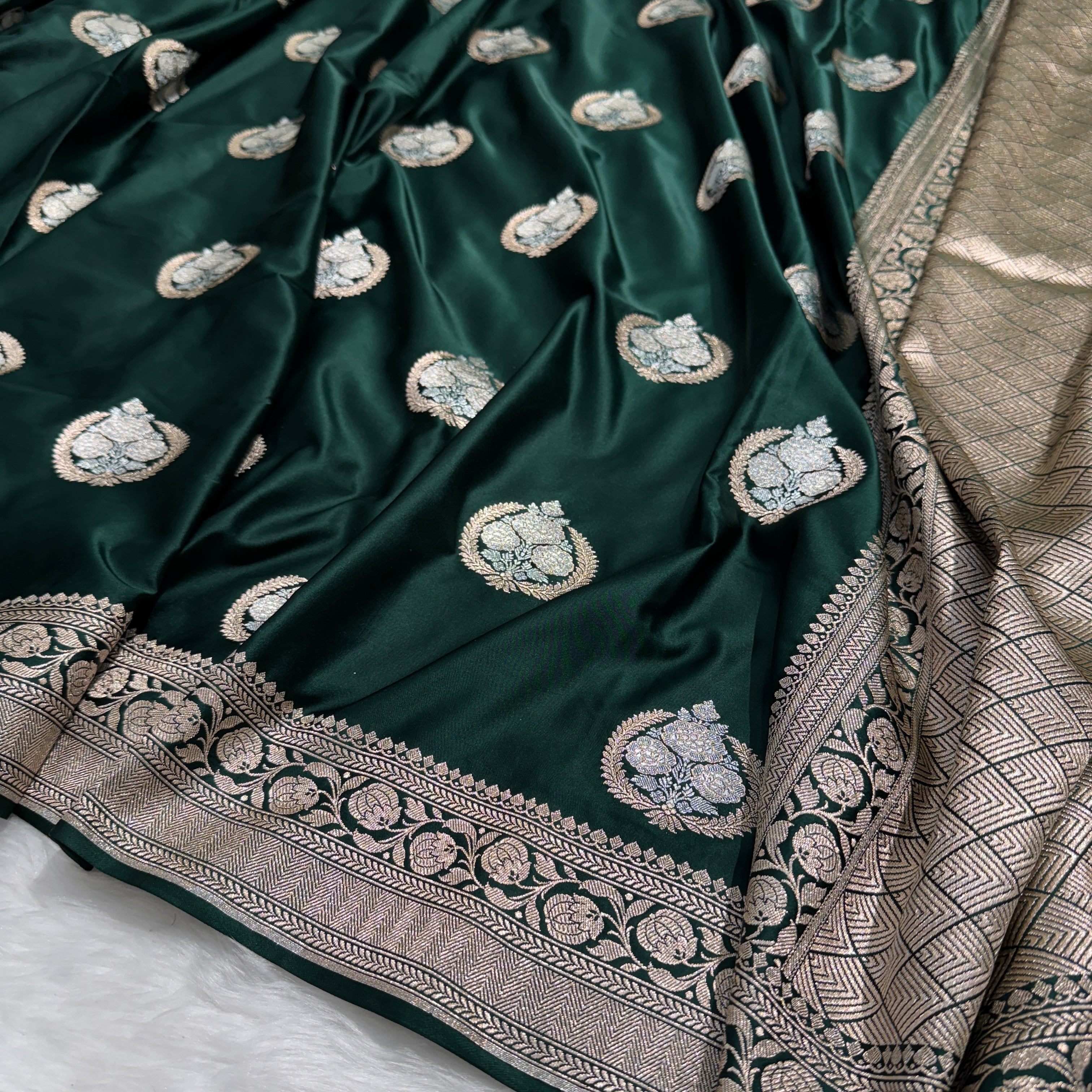 Bottle Green Minakari Boota Mashru Silk Saree