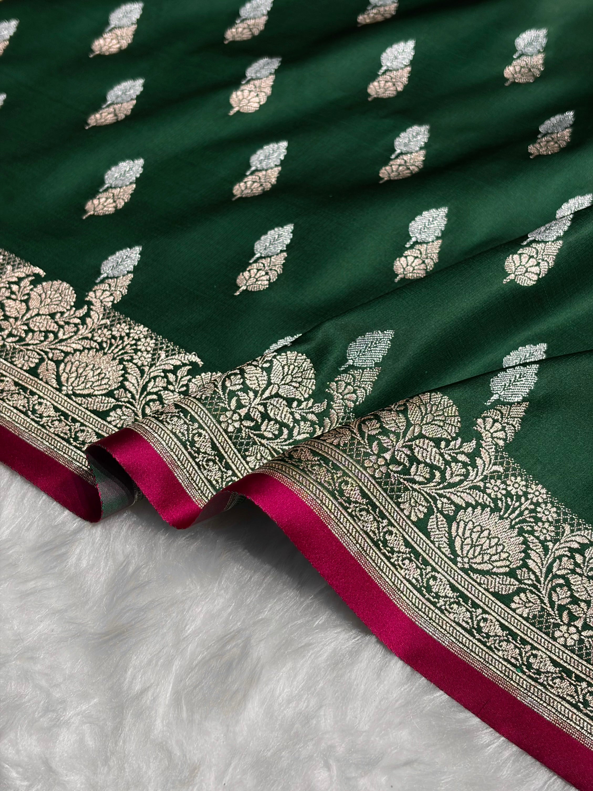 Bottle Green Shades Floral Booti Mashru Silk Saree MSM-69