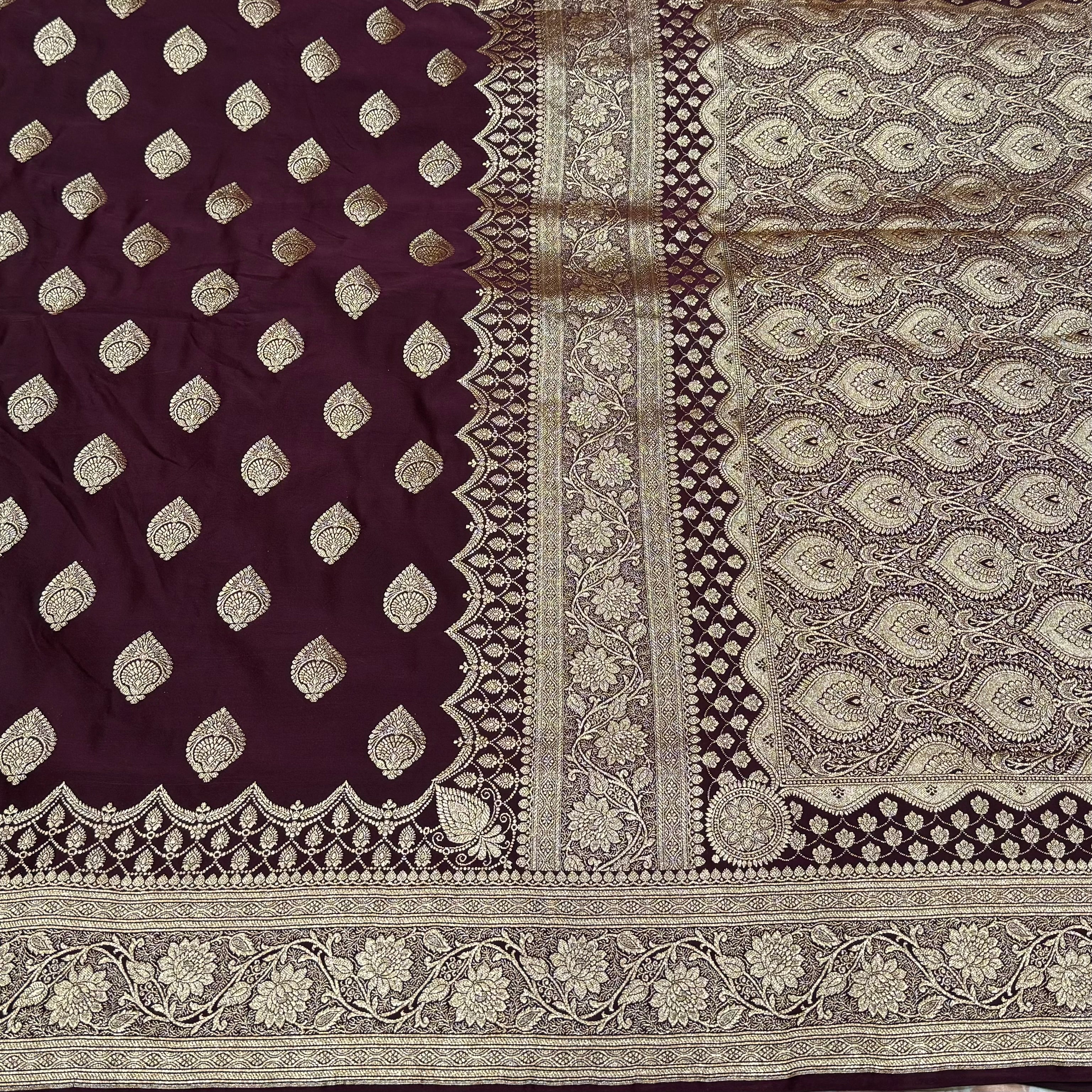 Garnet Boota Katan Silk Saree