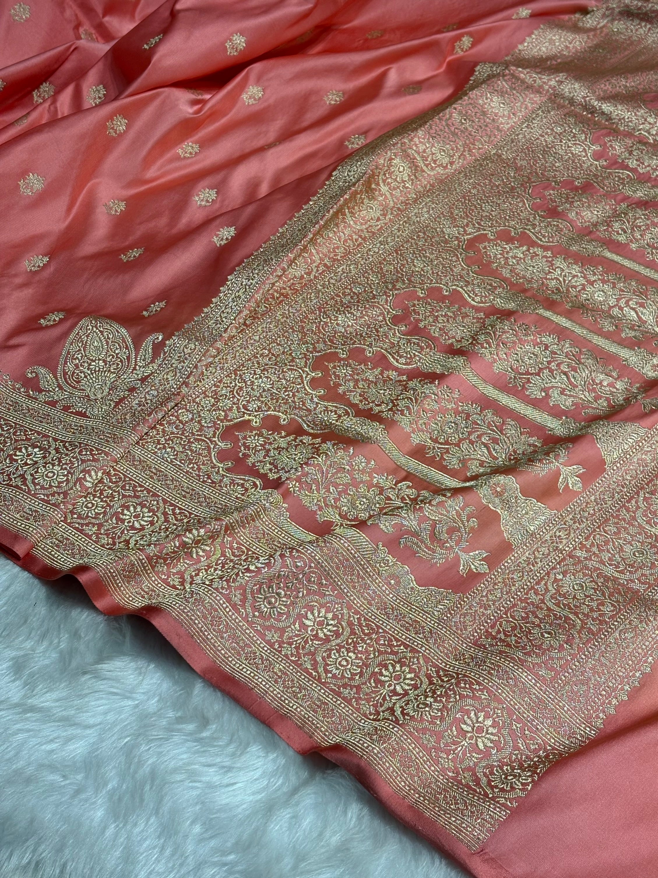 Baby Pink Floral Booti Katan Silk Saree SK62