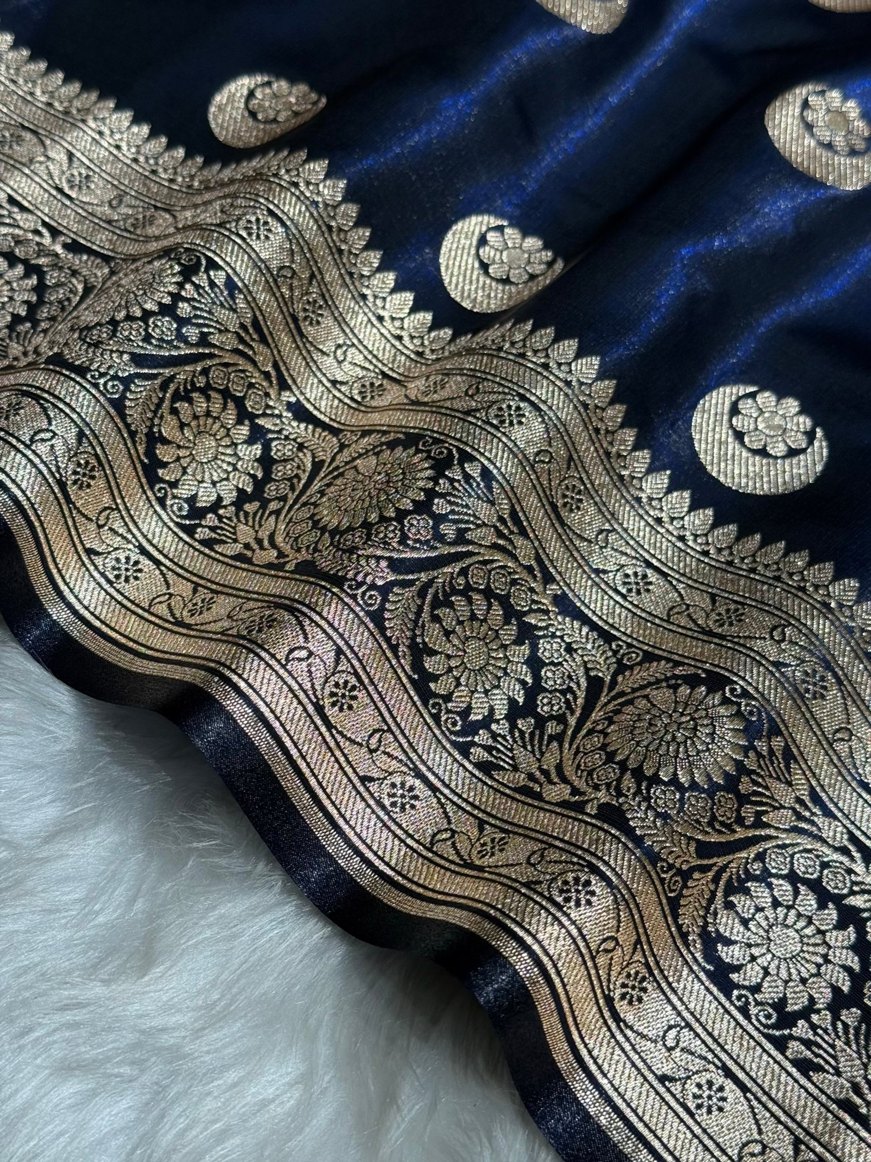 Navy Blue Chand Tara Satin Silk Saree SS04