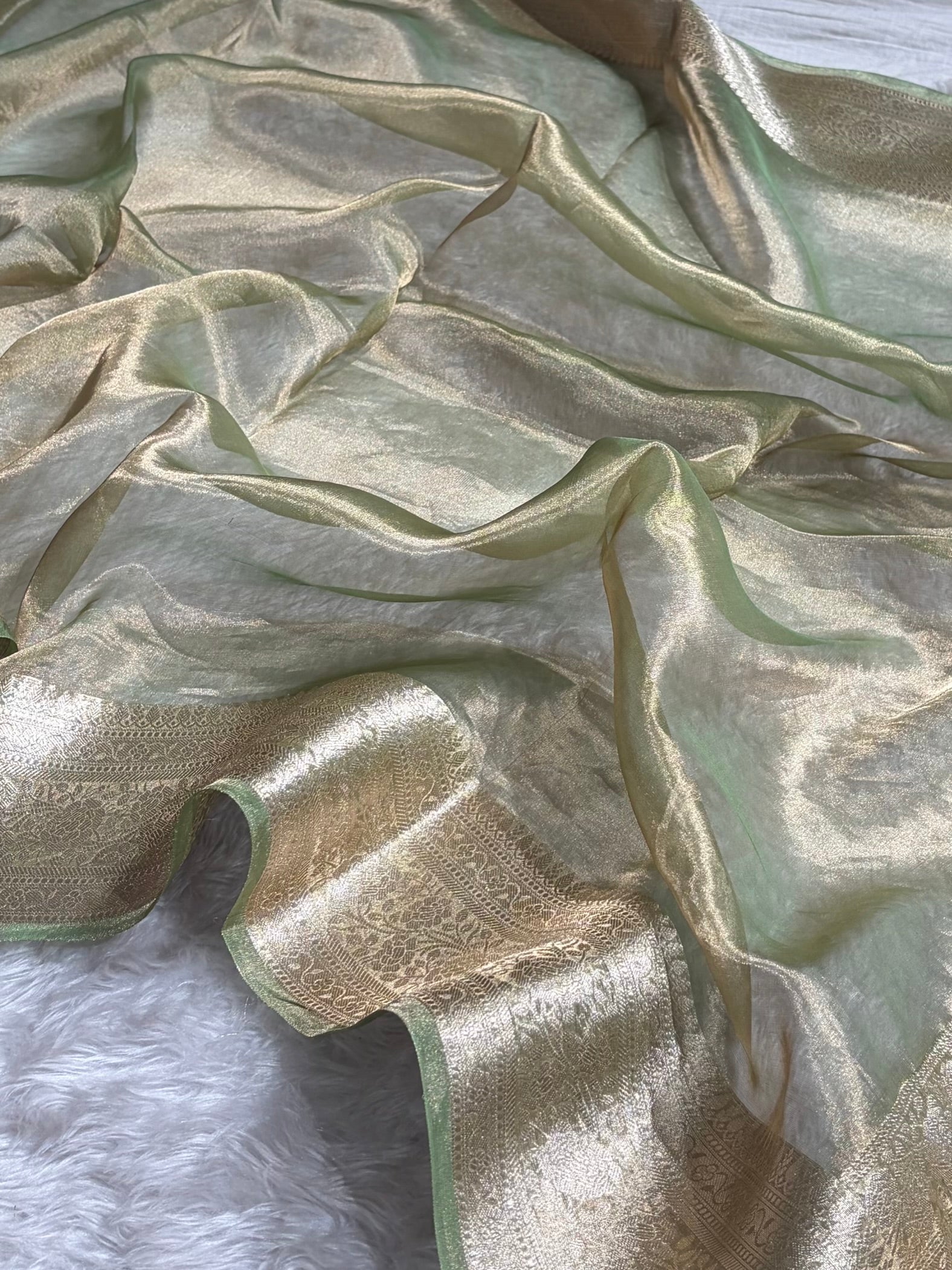 Beige Shades Pure Tissue Silk Saree with Brocade Blouse PT-08