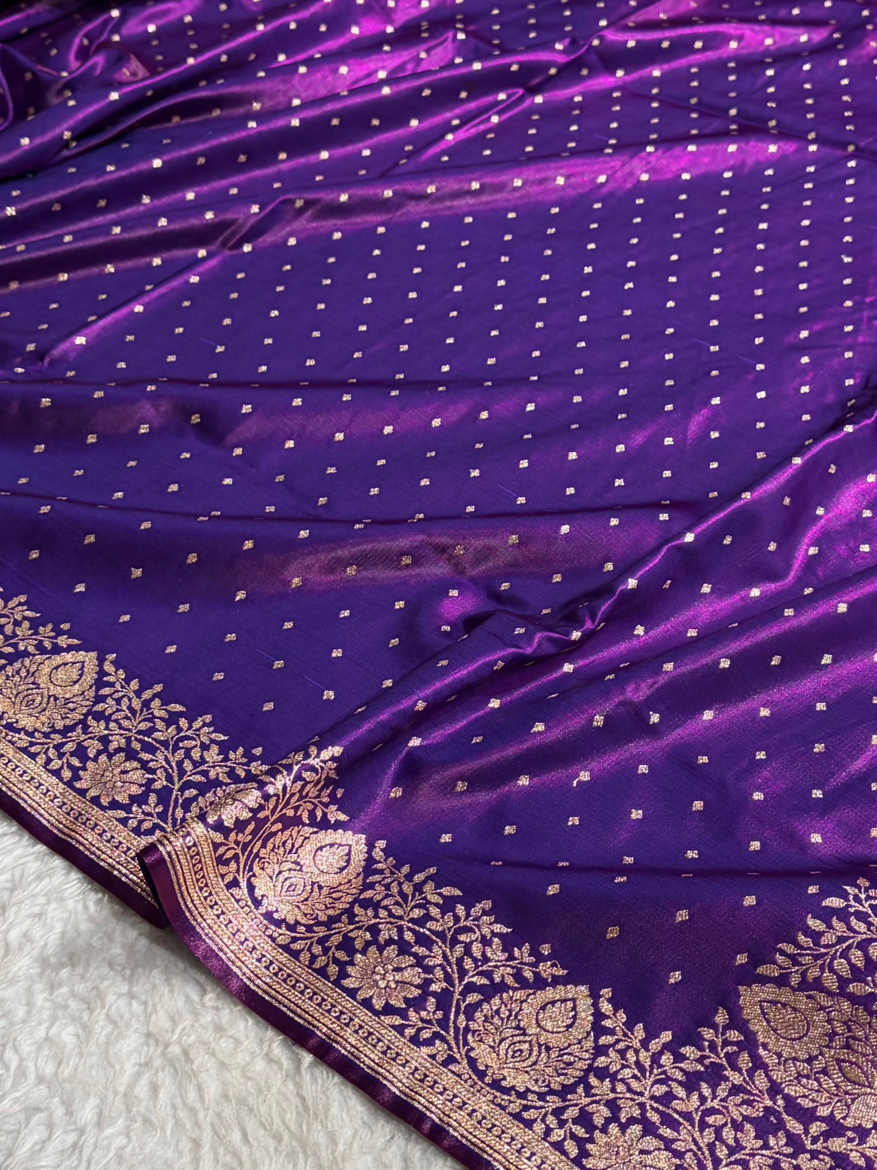 Satin Silk Saree Floral Boota in Cross Purple Shades SS28