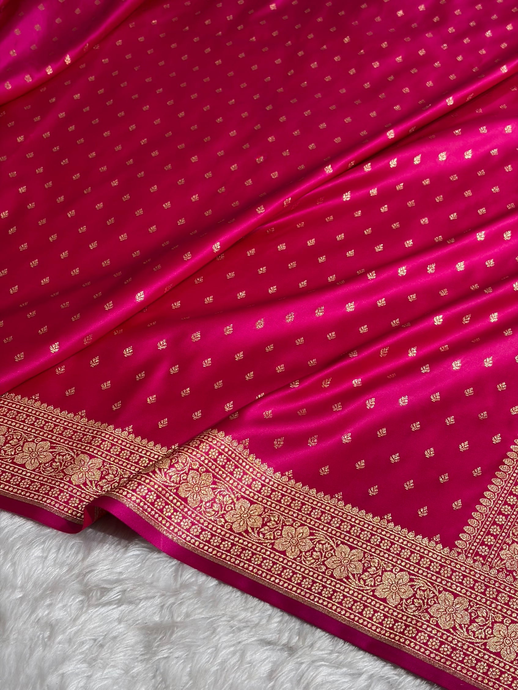 Banarasi Boota Katan Silk Saree In Cross Rani Shades SK04