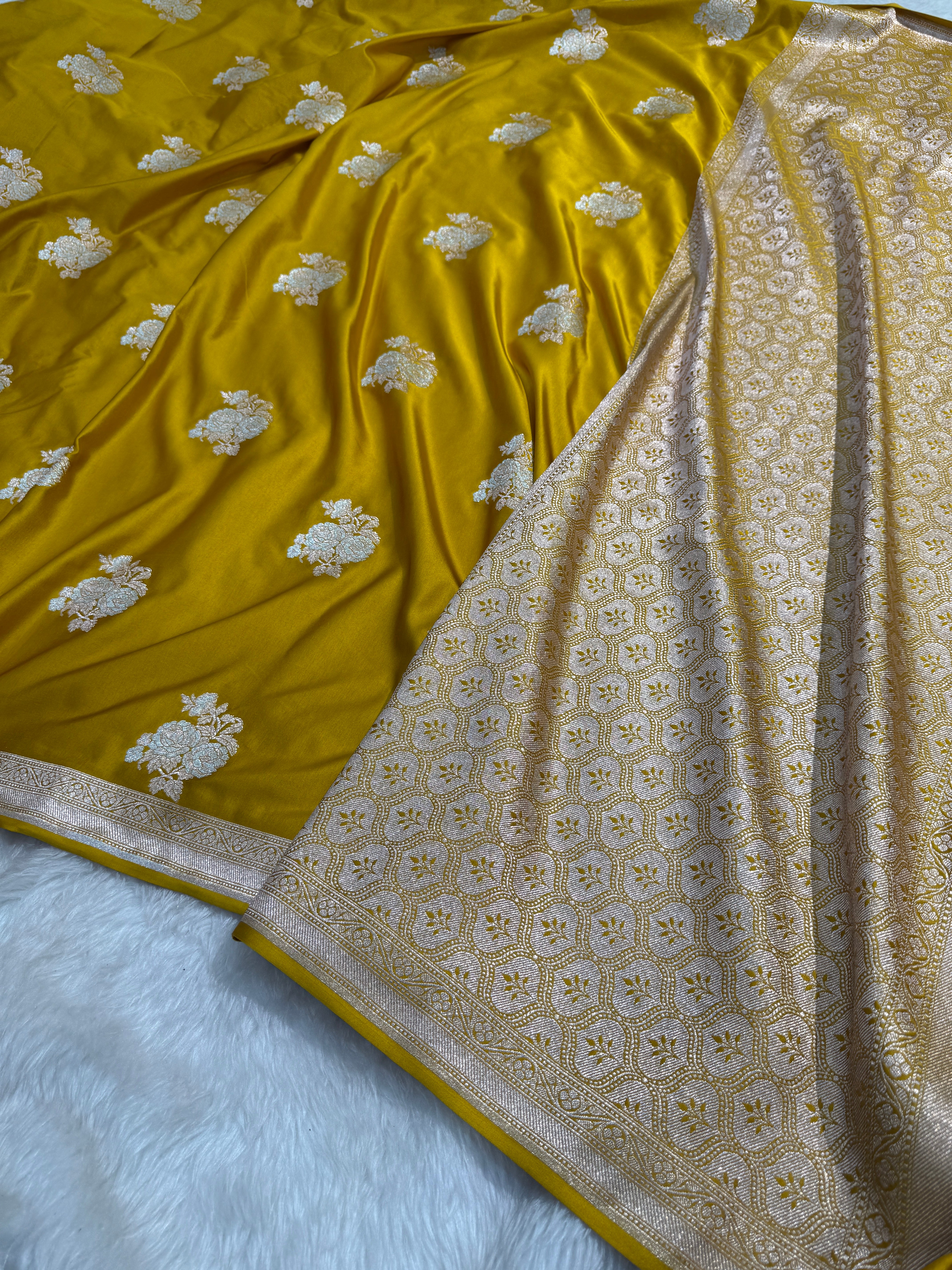Mustard Rupa Sona Boota Mashru Silk Saree