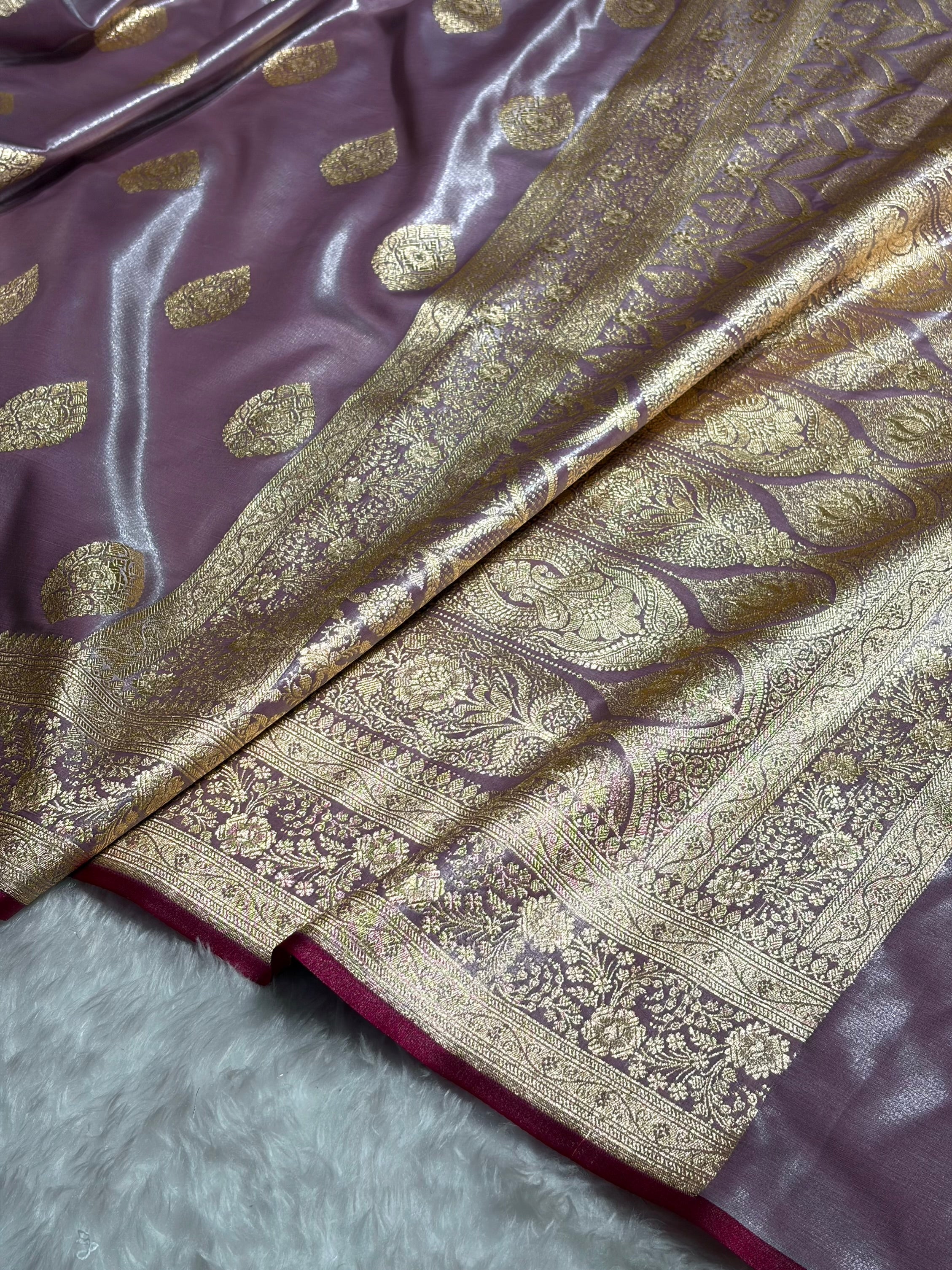 Ultra Light Weight Satin Silk Boota in Lavender Shades SS05