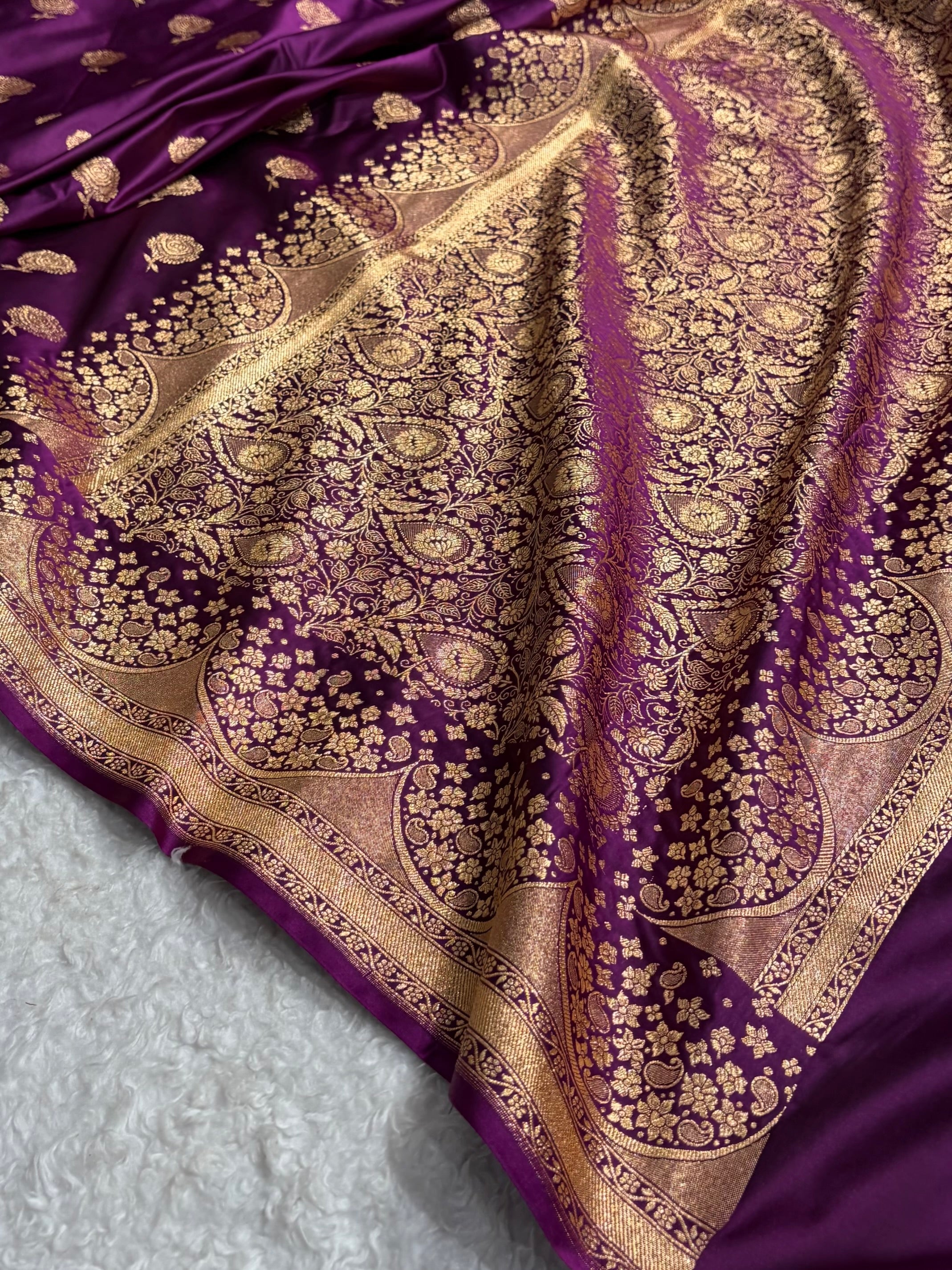 Banarasi Satin Katan Saree With Boota in Wine Shades SK111