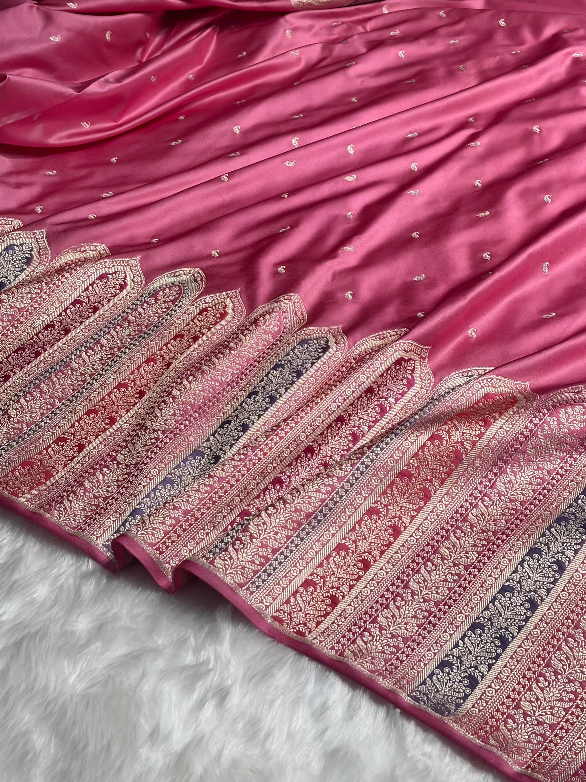 Skirt Border Baby Pink Minakari Mashru Silk Saree MS13