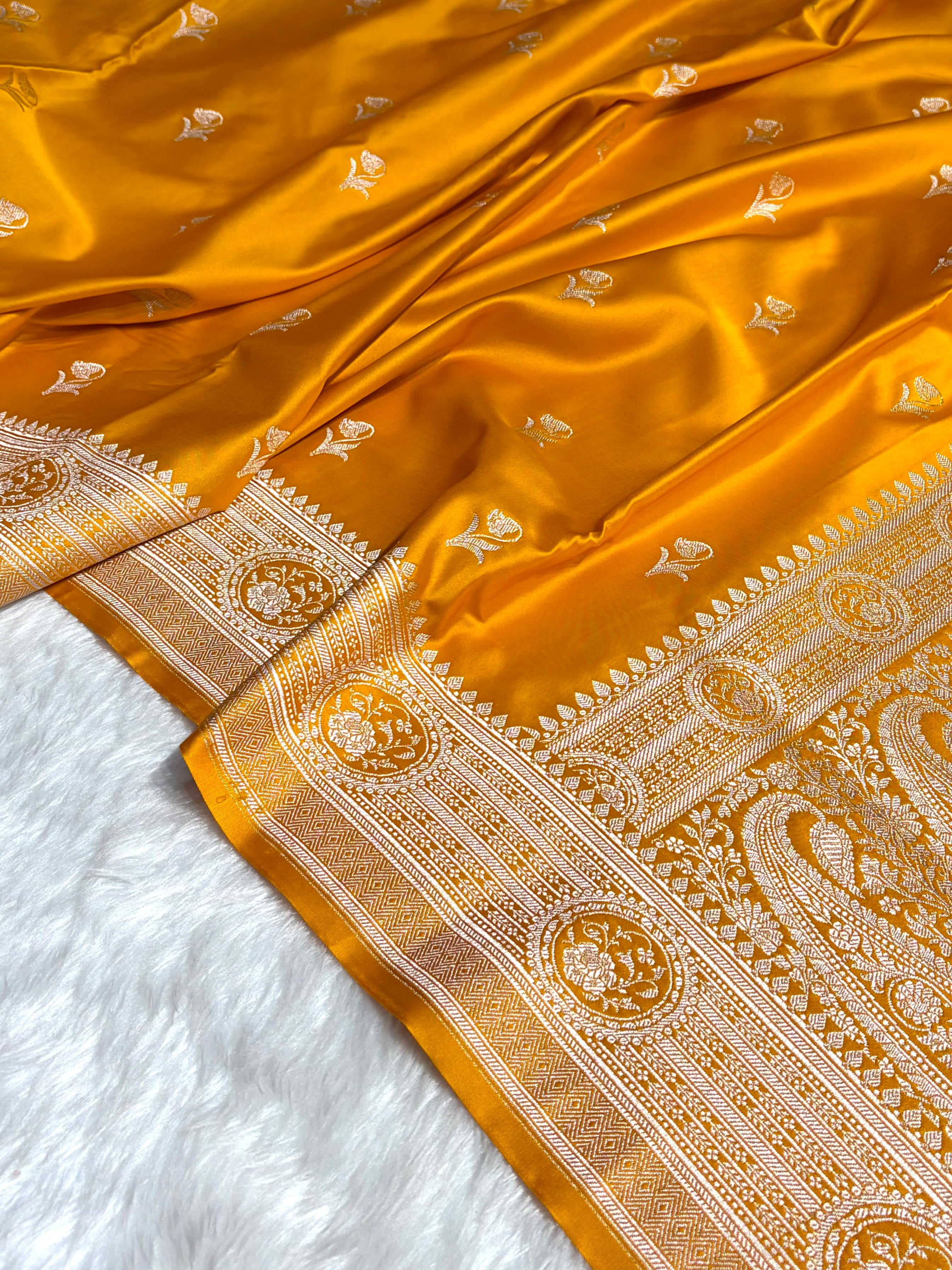 Mustard Boota With Floral Border Mashru Silk Saree MSM-96