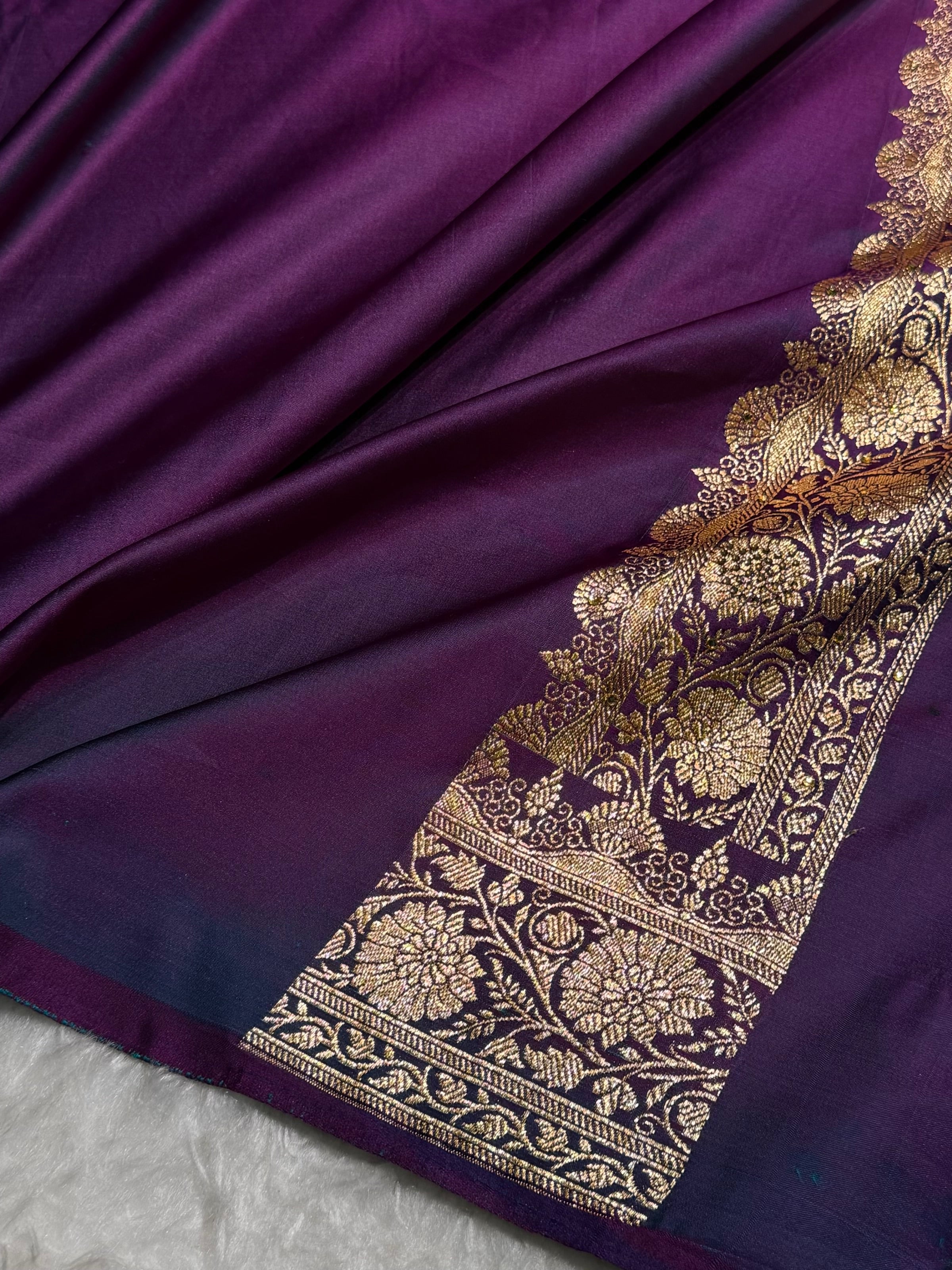 Wine Shades Jaal Floral Pattern With Zardozi And Swarovski Stone Work Satin Katan Silk Saree BSK80