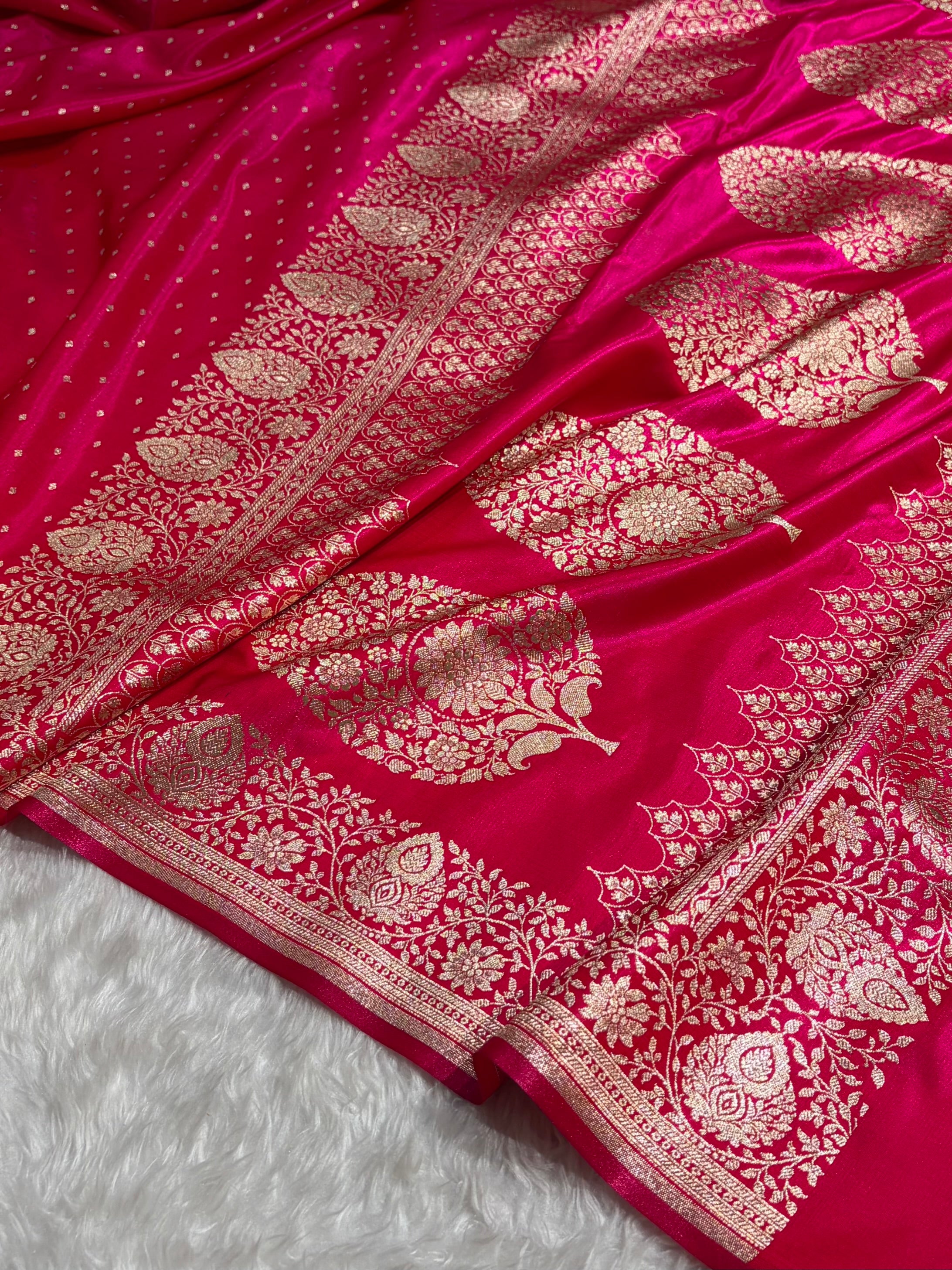 Satin Silk Saree Floral Boota in Cross Rani Shades SS28