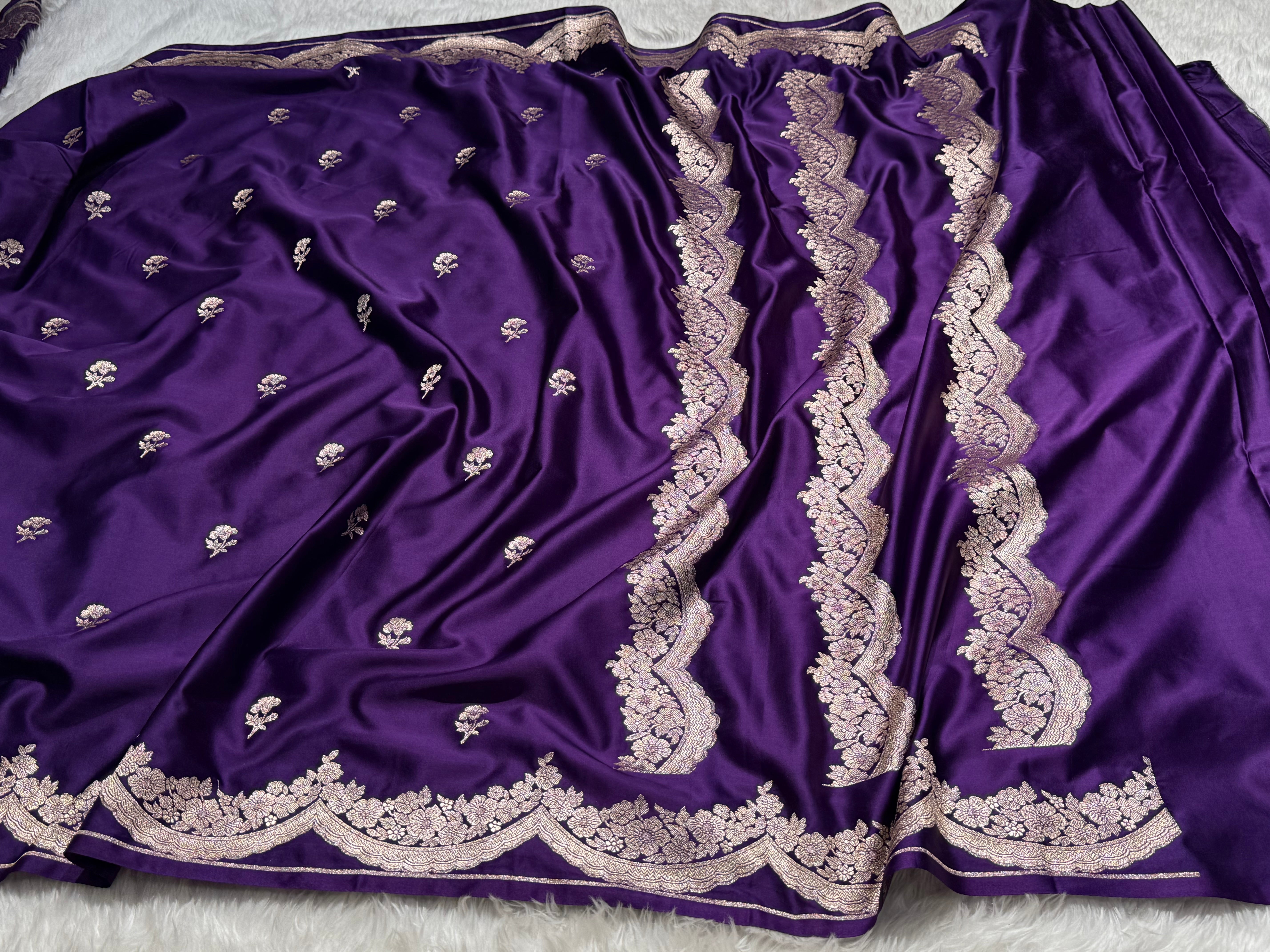 Scallop Purple Booti Mashru Silk Saree
