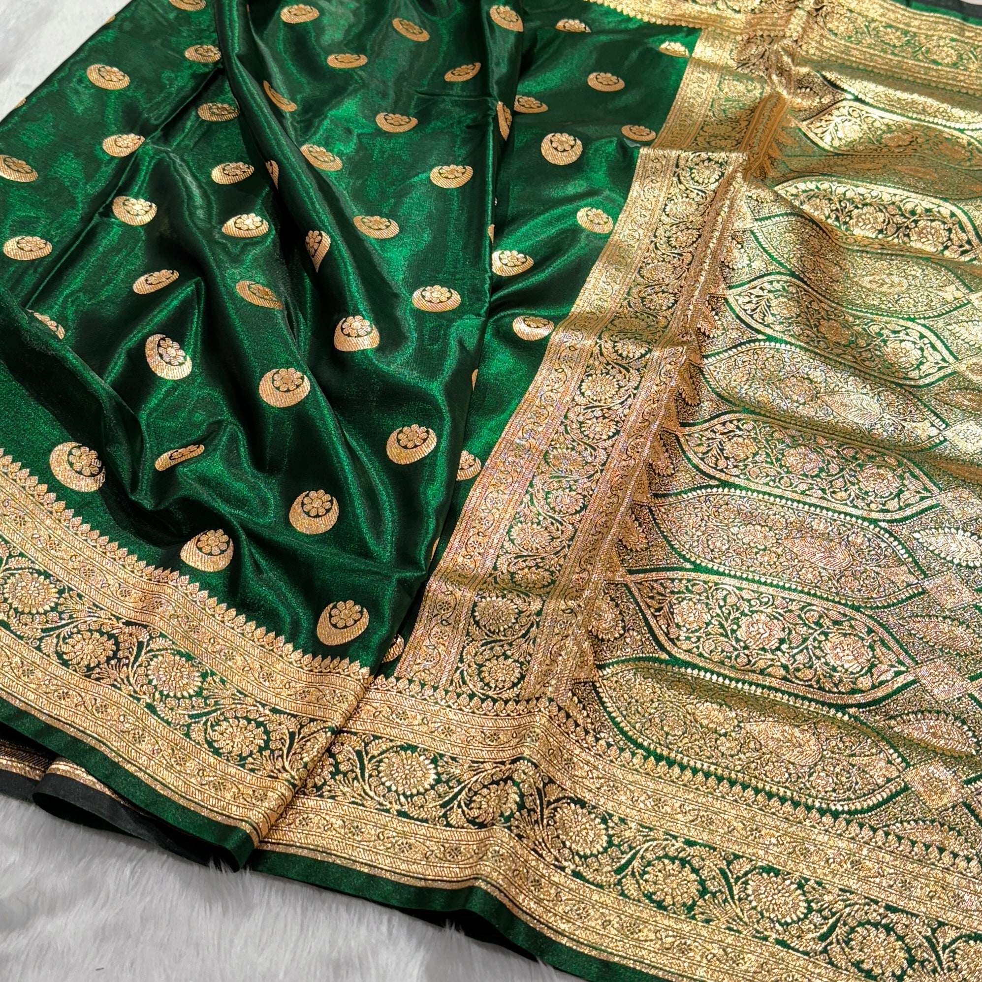 Bottle Green Chand Tara Satin Silk Saree SS04