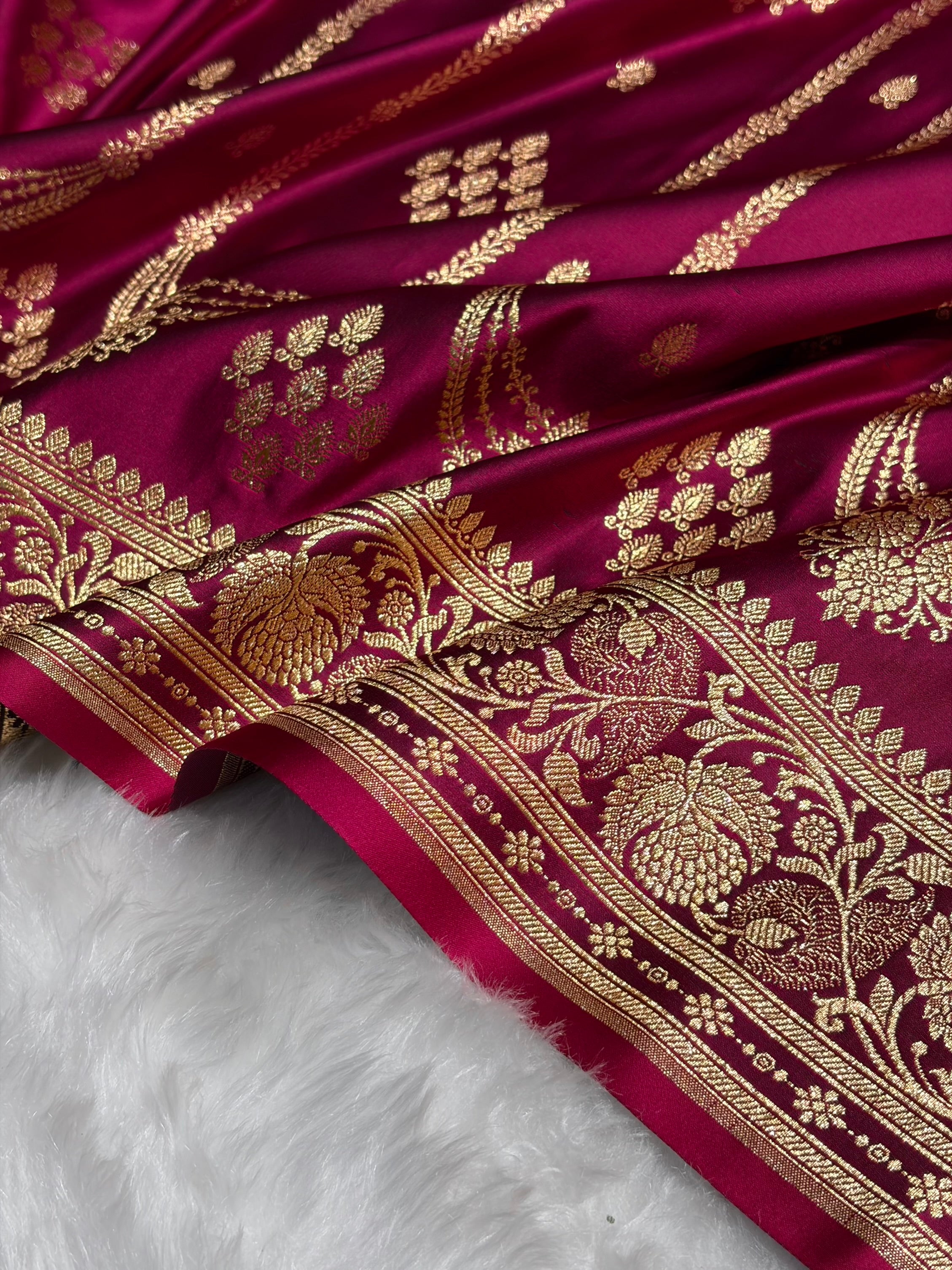 Pinkish Purple Floral Boota Pattern Satin Katan Silk saree SK39