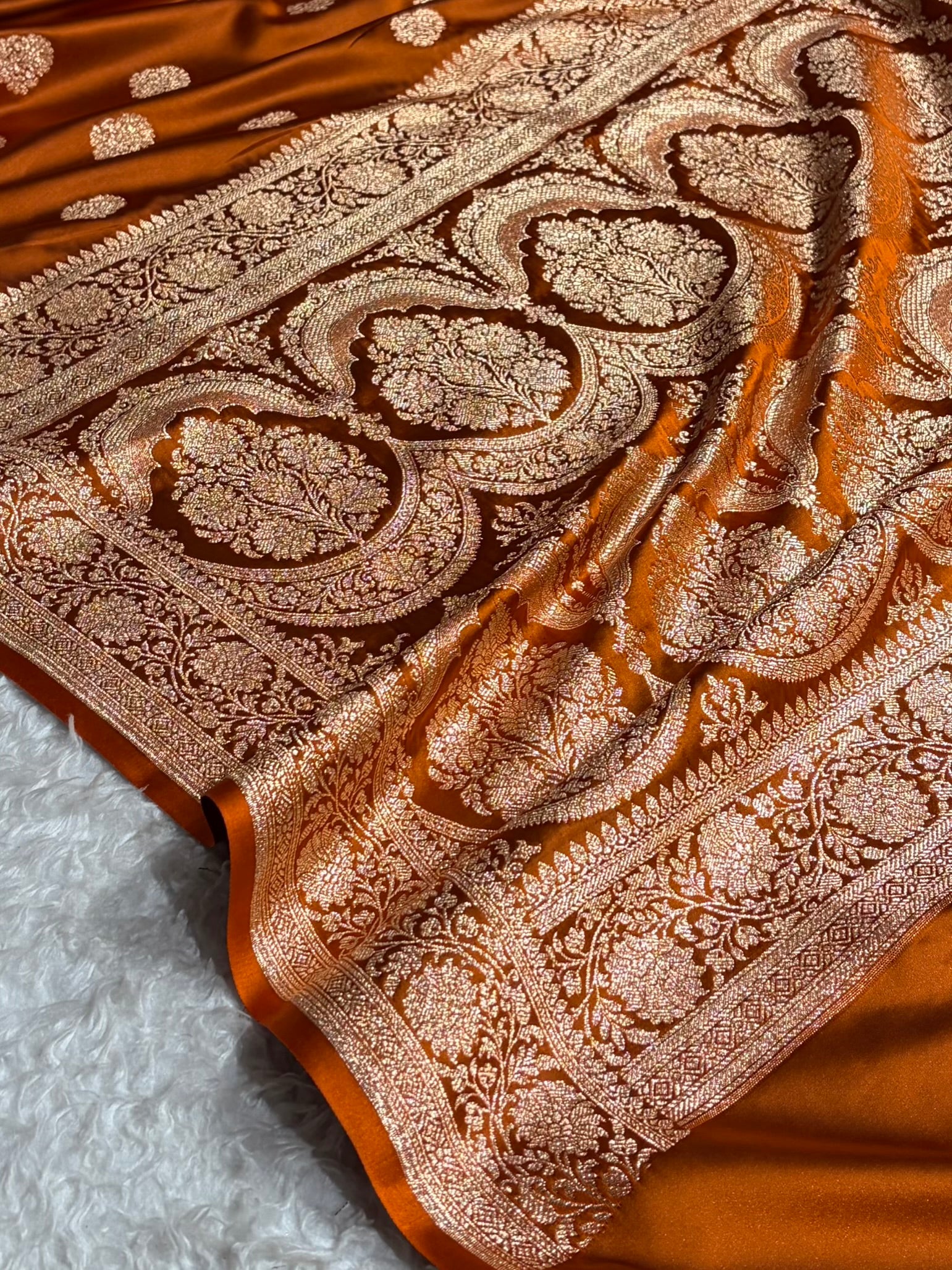 Banarasi Satin Katan Saree With Boota in Rust Shades SK109