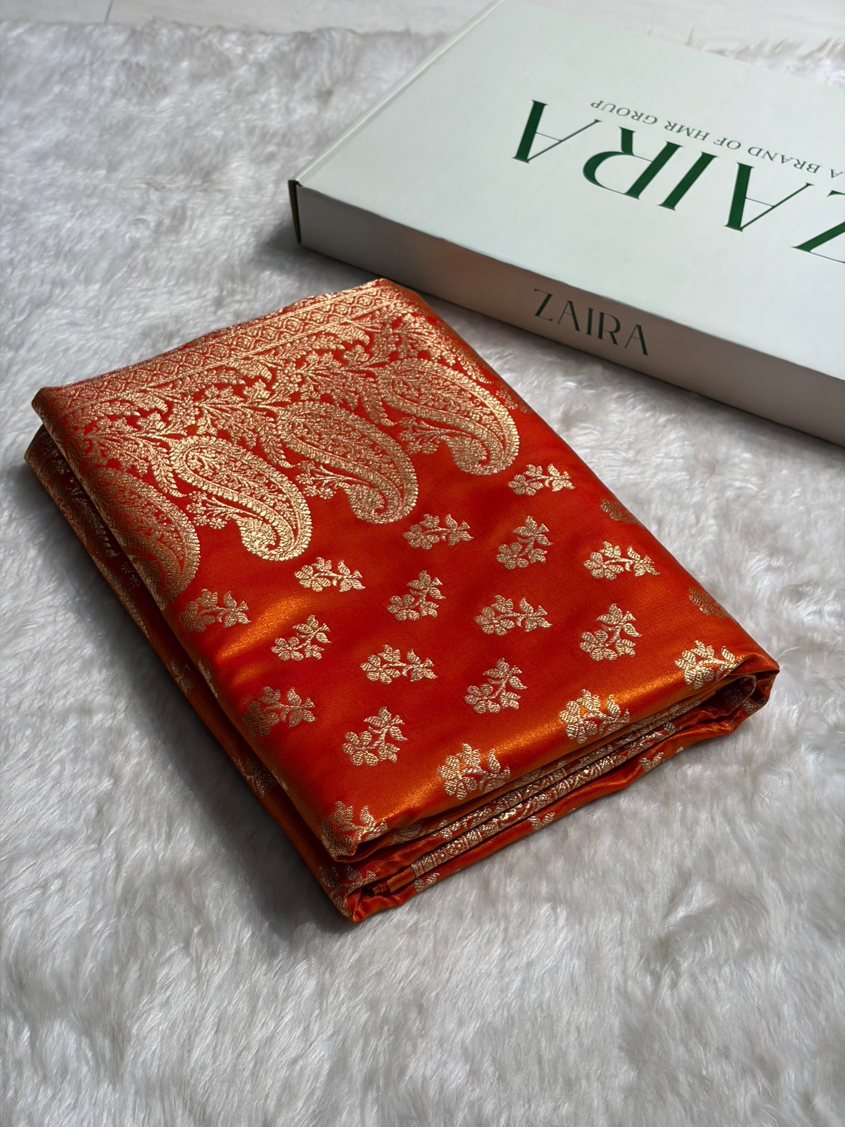 Fire Gold Shades Banarasi Satin Silk Saree SS34