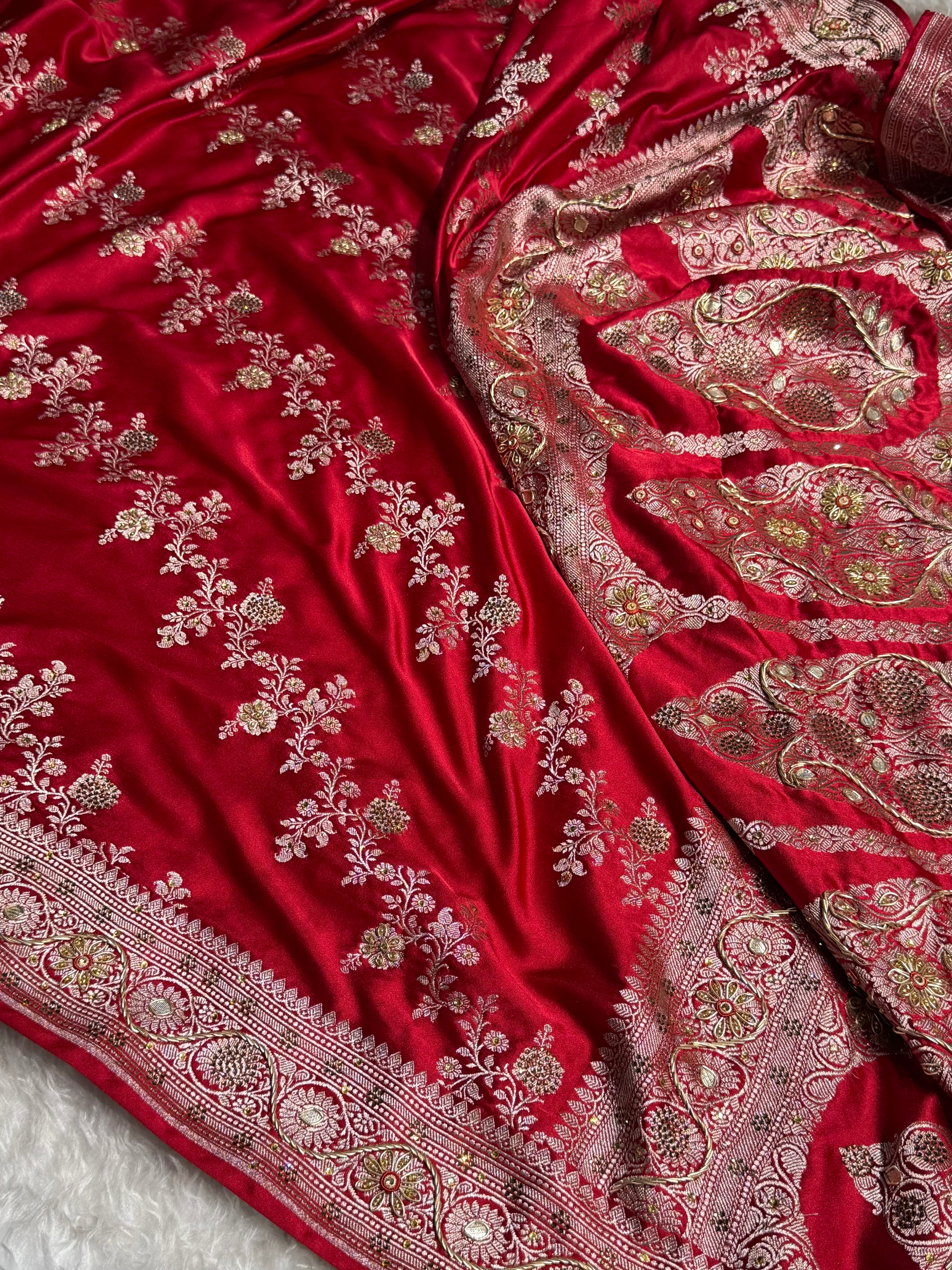 Banarasi Bridal Maroon Mashru Silk cross BMS17