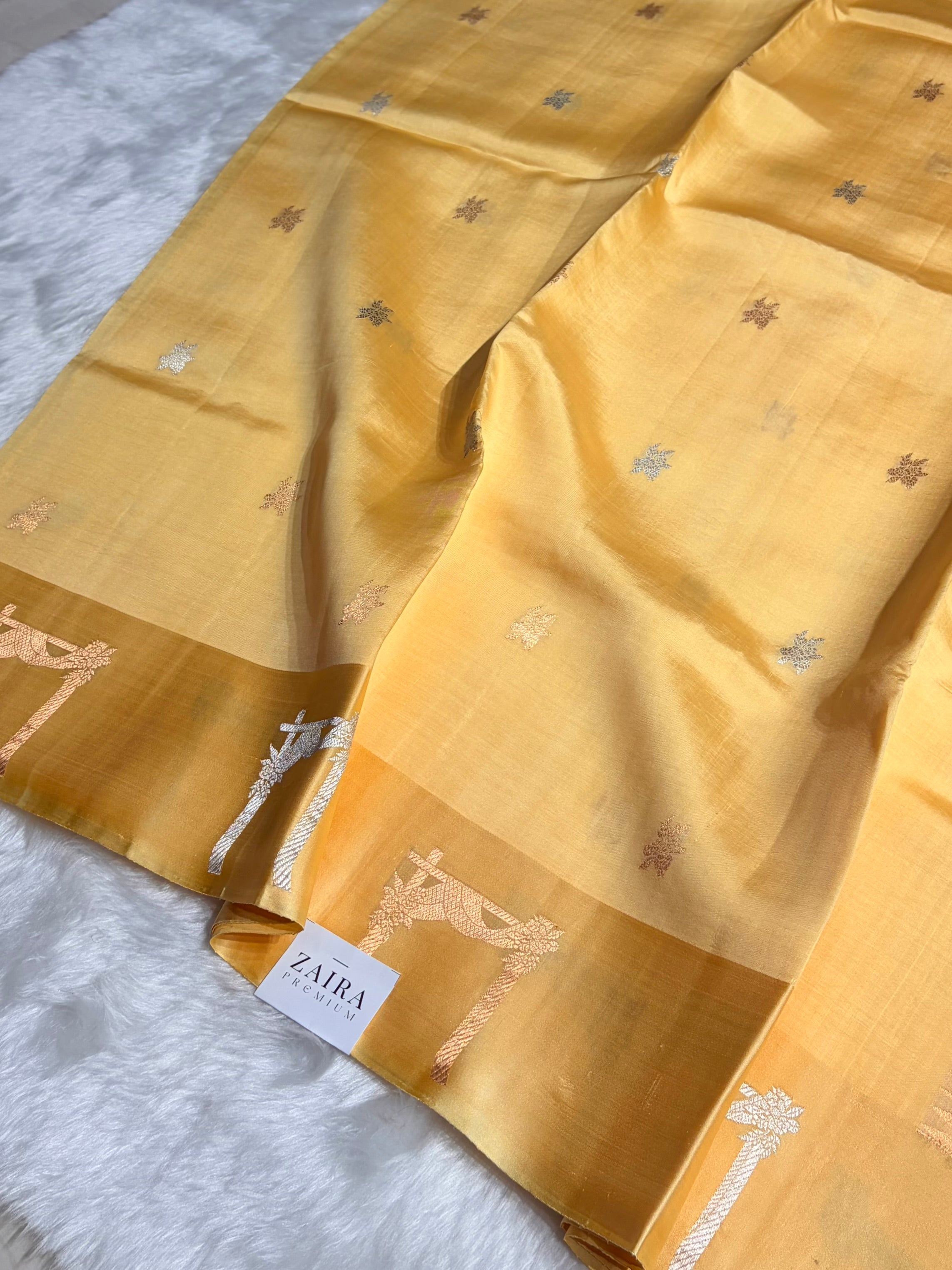 Lemon Shades Boota Handwoven Pure Raw Mango Silk RM-14