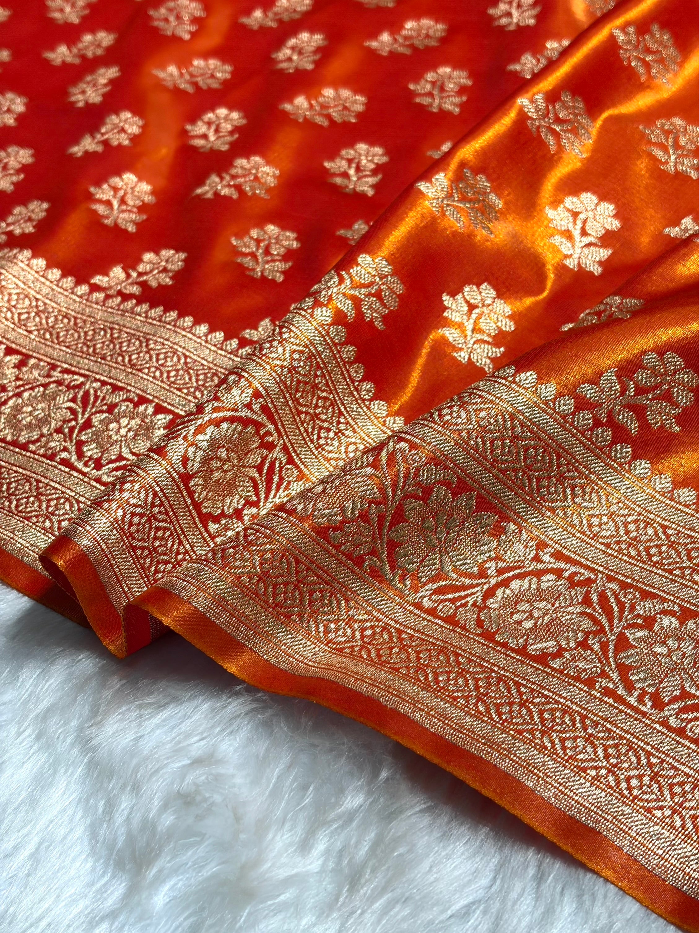 Fire Gold Shades Banarasi Satin Silk Saree SS34